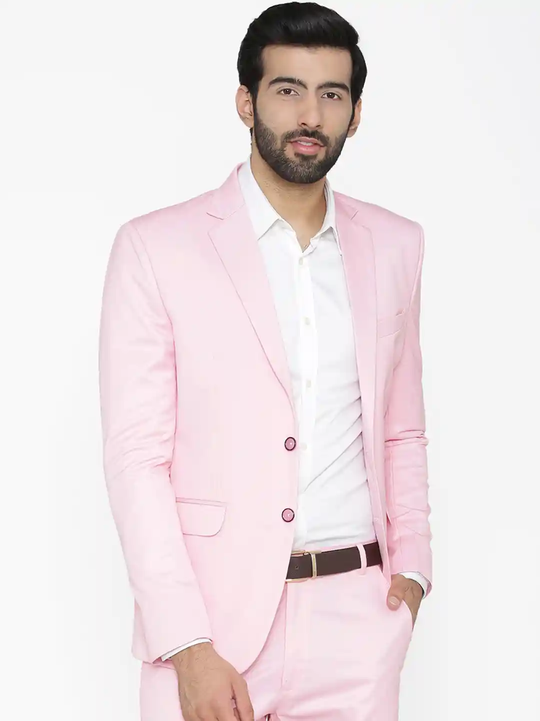 Buy Wintage Men Pink Solid Tailored Fit Single-Breasted Formal
