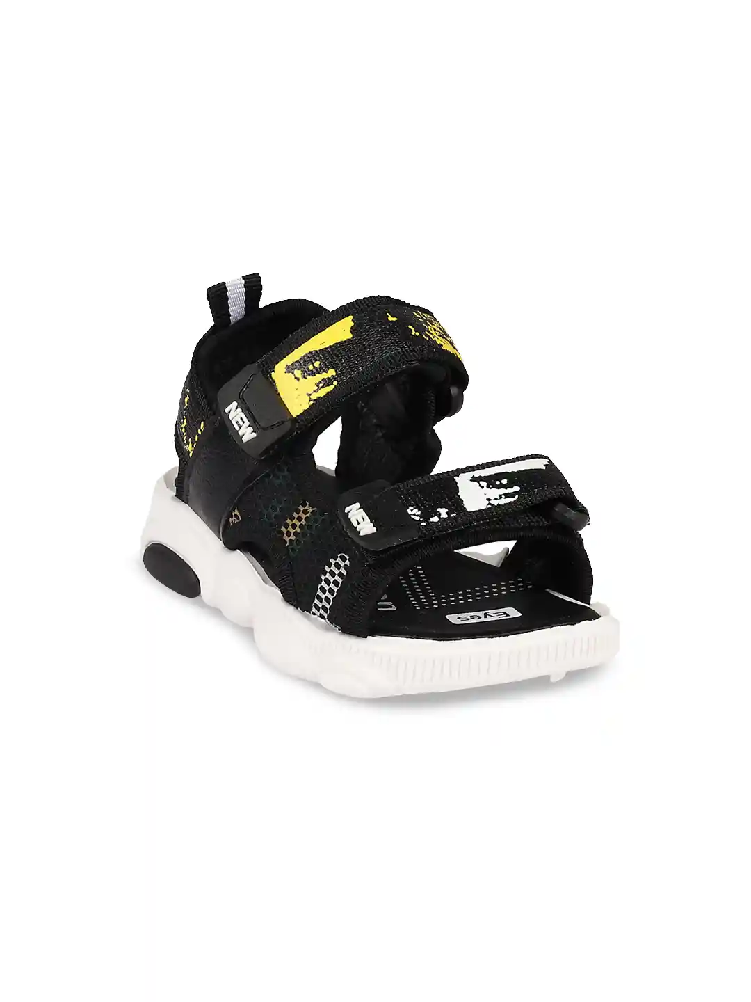 Buy Walktrendy Kids Black Yellow Printed Sports Sandals - Main Image