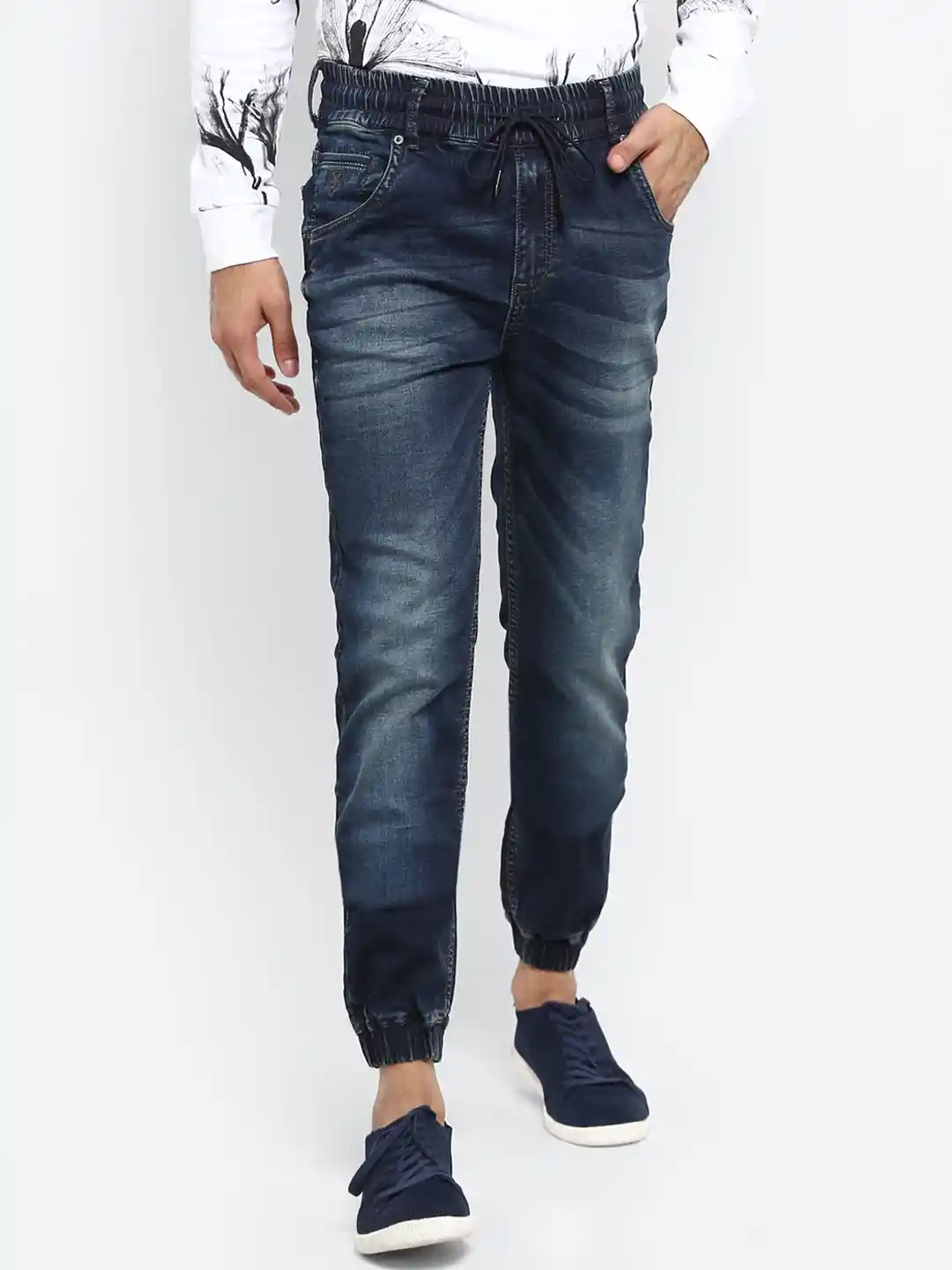 Buy Mufti Men Blue Jogger Mid-Rise Clean Look Stretchable Jeans