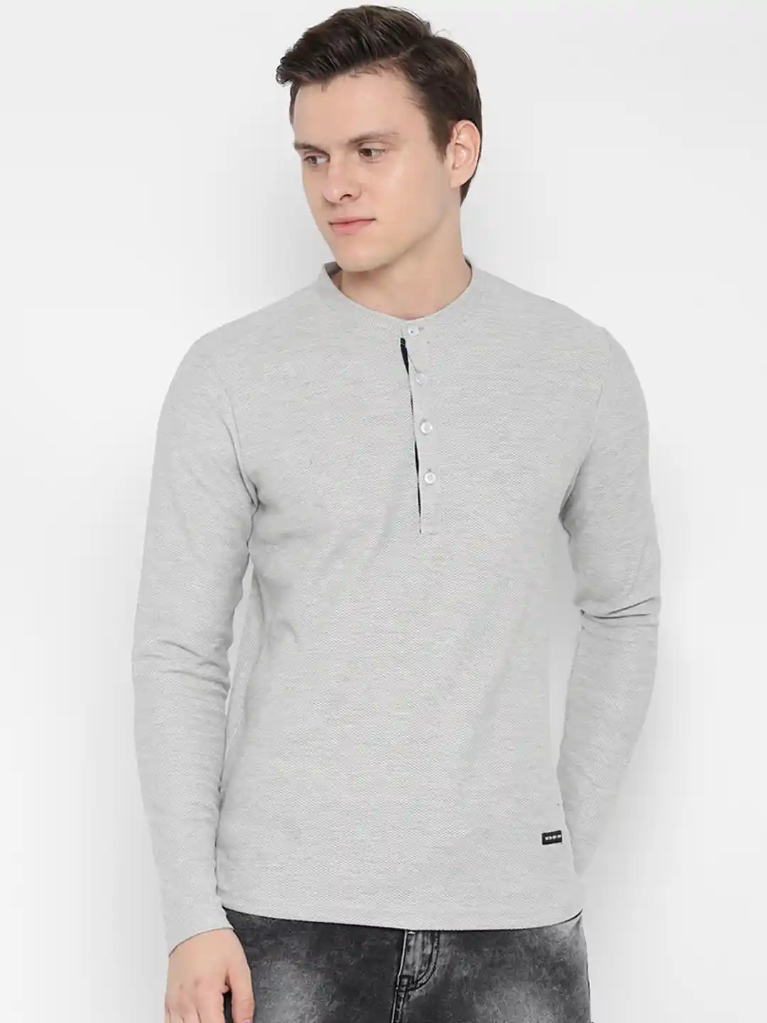 Buy SKULT by Shahid Kapoor Men Grey Solid Henley Neck T-shirt