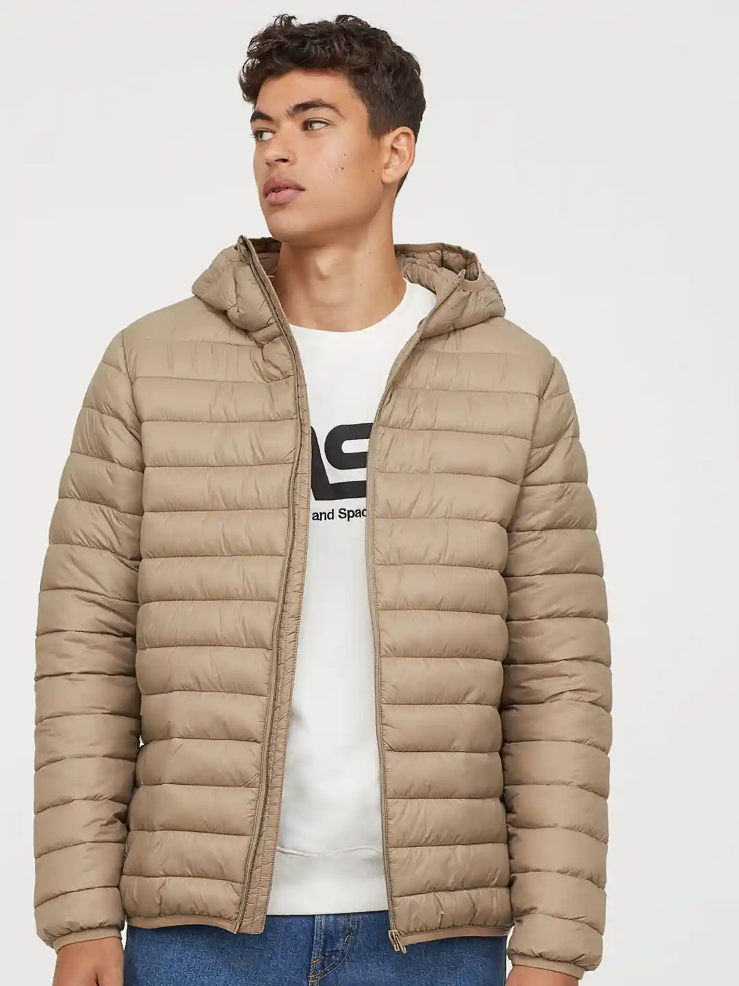 Padded Jacket Parka Coat Mens H&m H&M Men Beige Solid