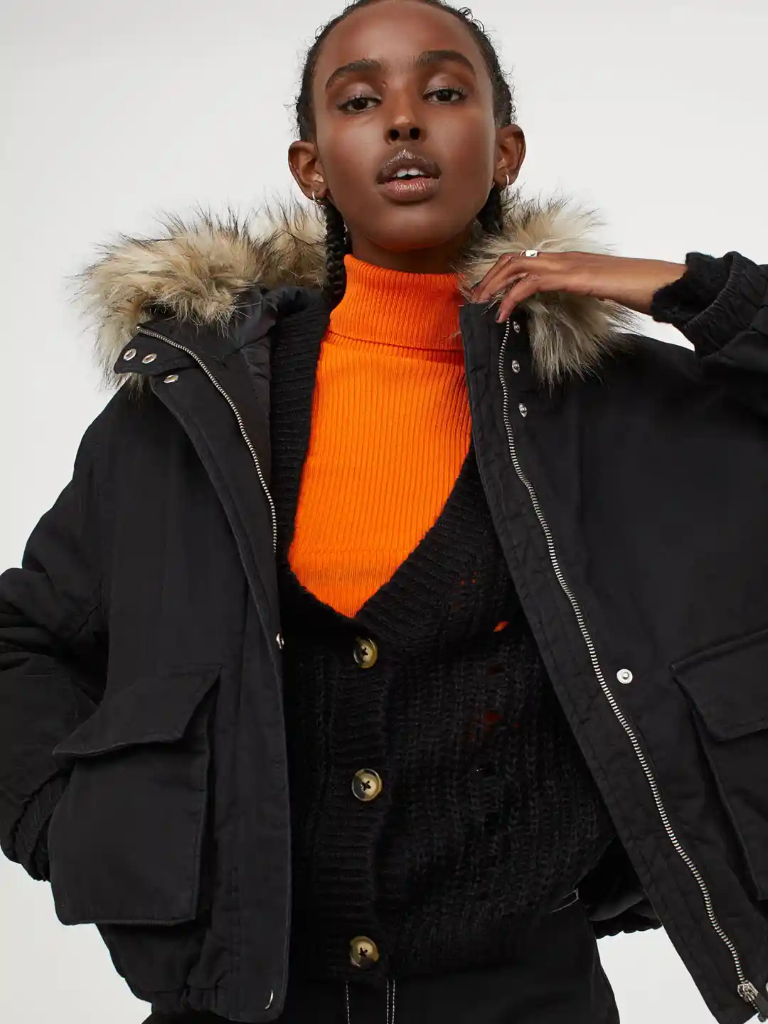 Buy H&M Women Black Solid Short Cotton Parka Jackets for Women