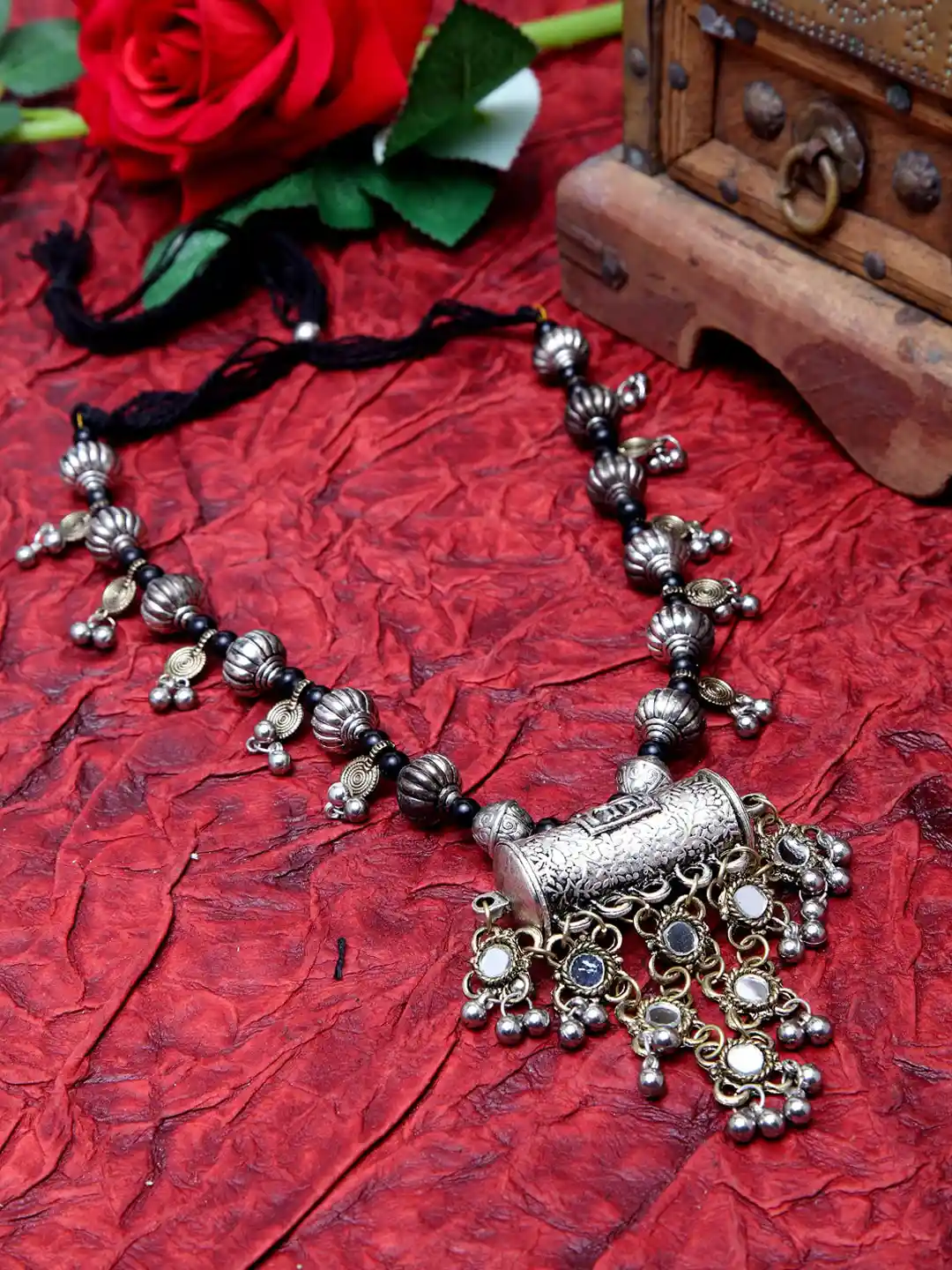 Moedbuille Silver-Toned German Silver Brass-Plated Tribal Necklace