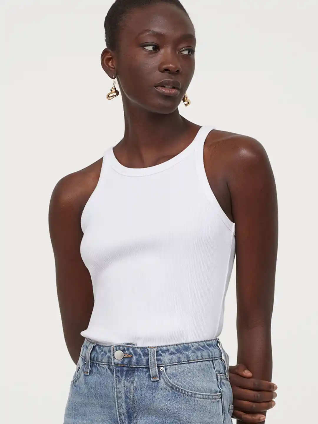 Buy H&M Women White Solid Ribbed Vest Top Tops for Women