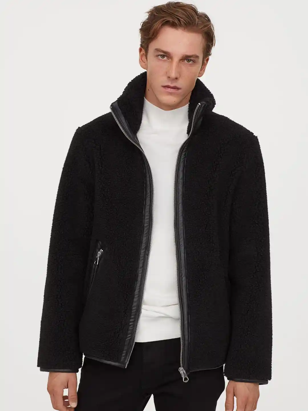 Buy H&M Men Black Solid Faux Shearling Jacket Jackets for Men
