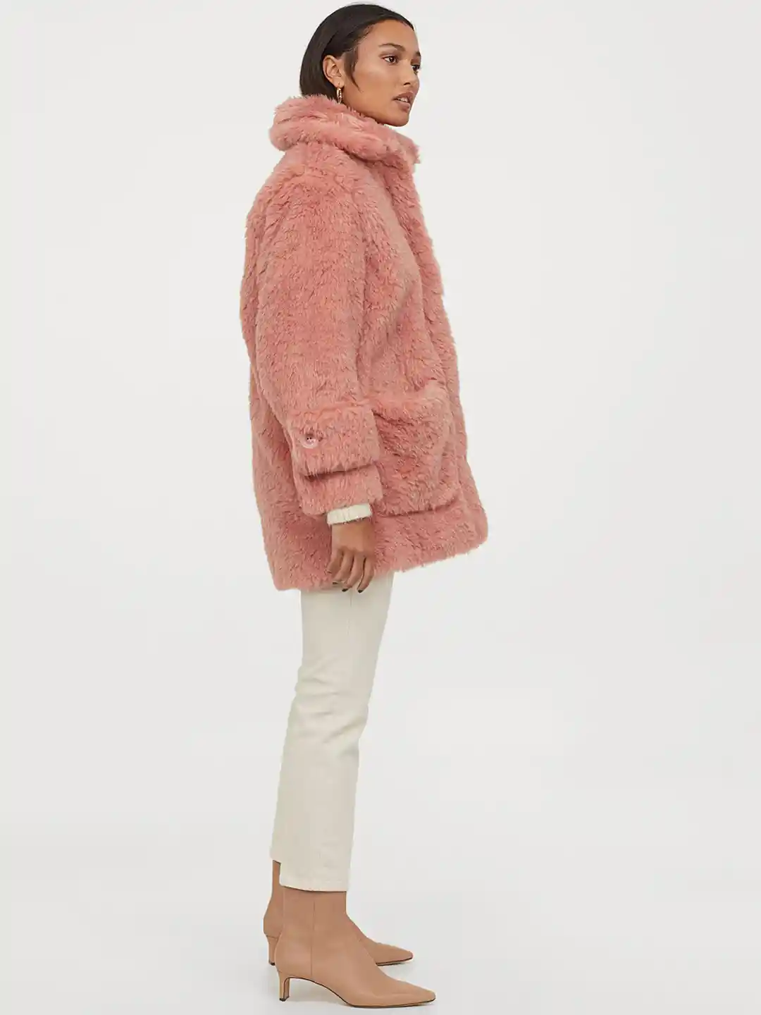 Buy H&M Women Pink Solid Faux Fur Jacket Jackets for Women