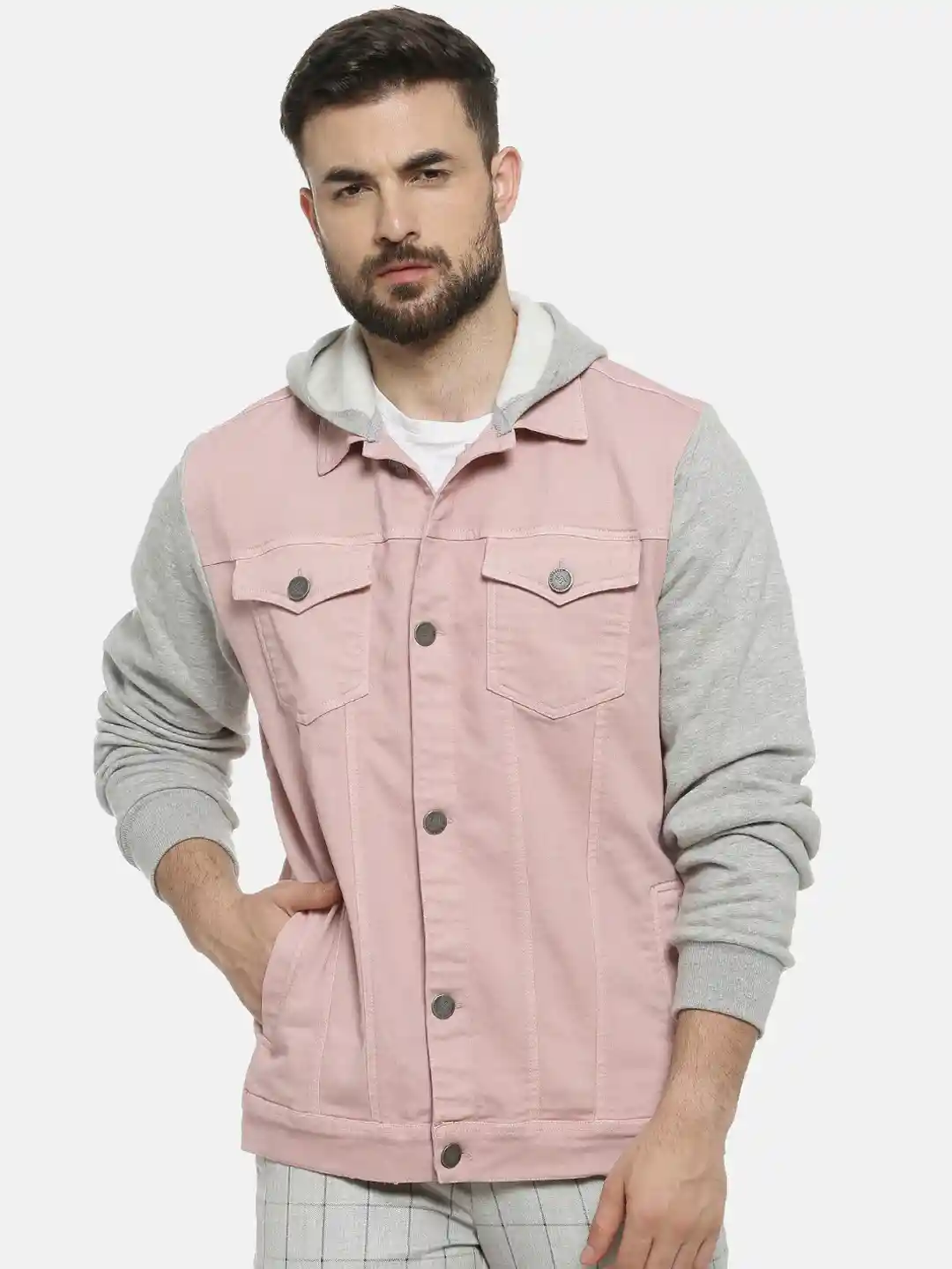 Buy Campus Sutra Men Pink Solid Windcheater Tailored Hooded Jacket