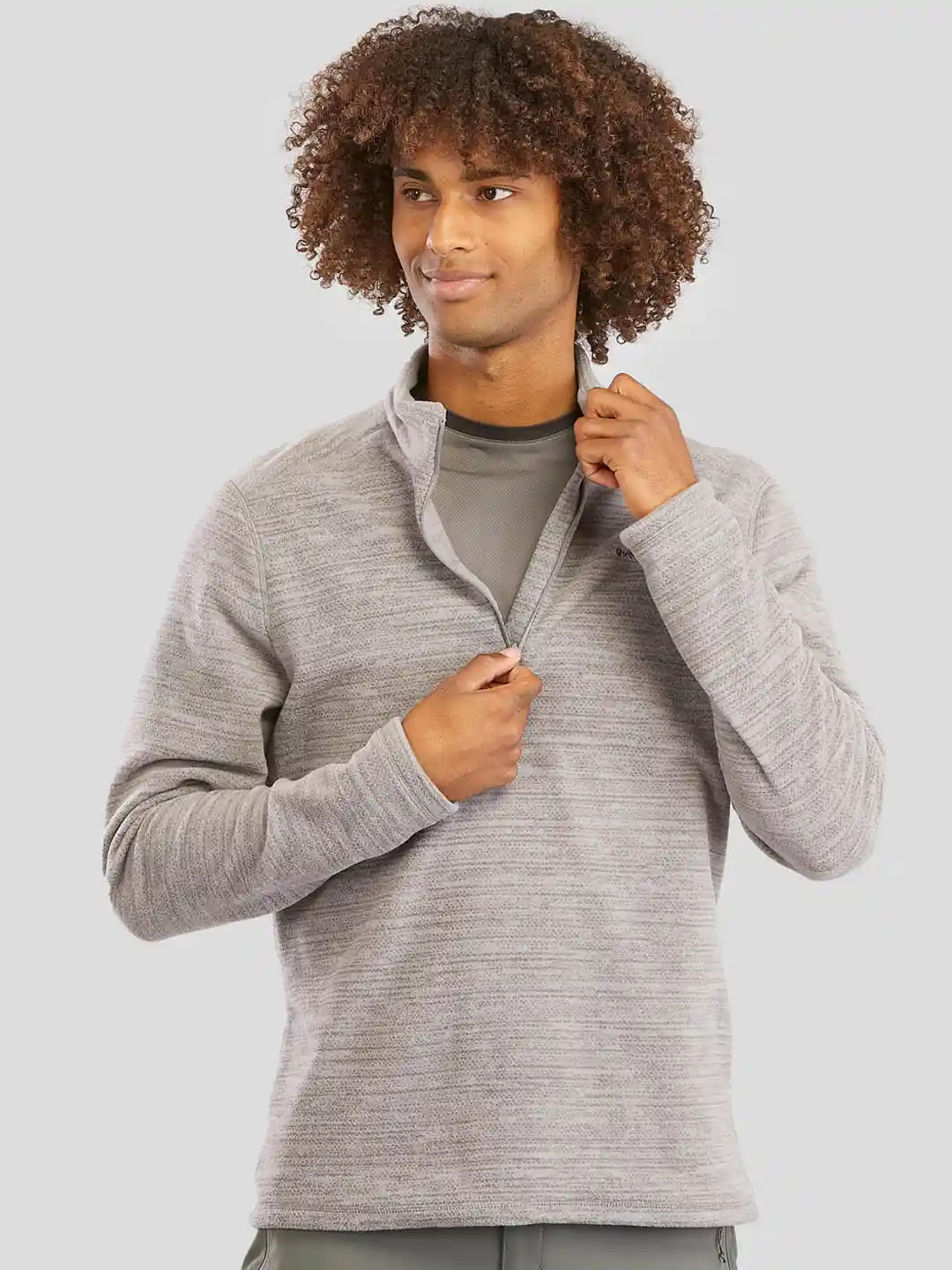 Buy Decathlon Quechua Men Grey Half-Zip Hiking And Trekking Fleece