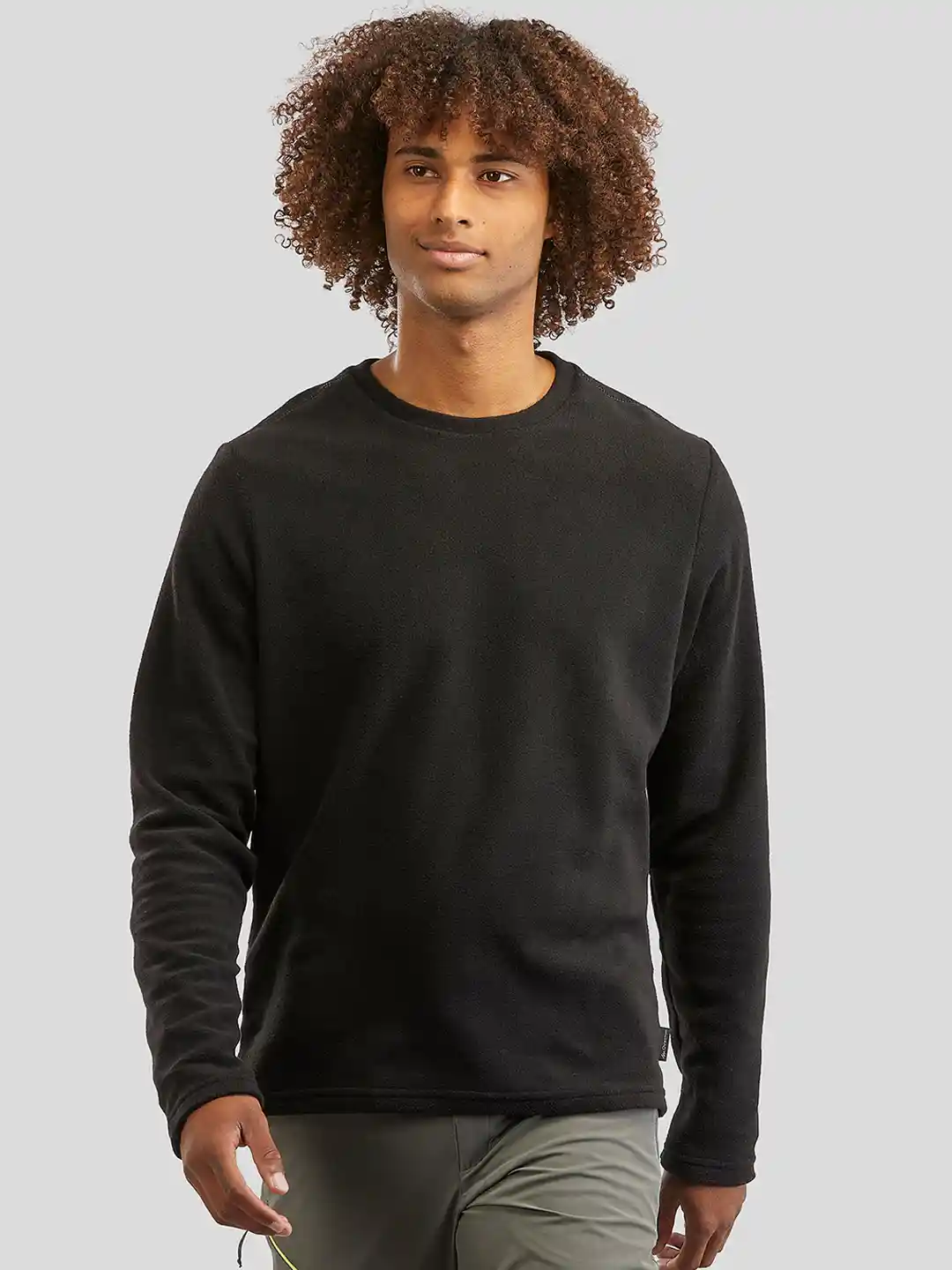 Buy Decathlon QUECHUA Men Solid Black Warm Fleece Sweater