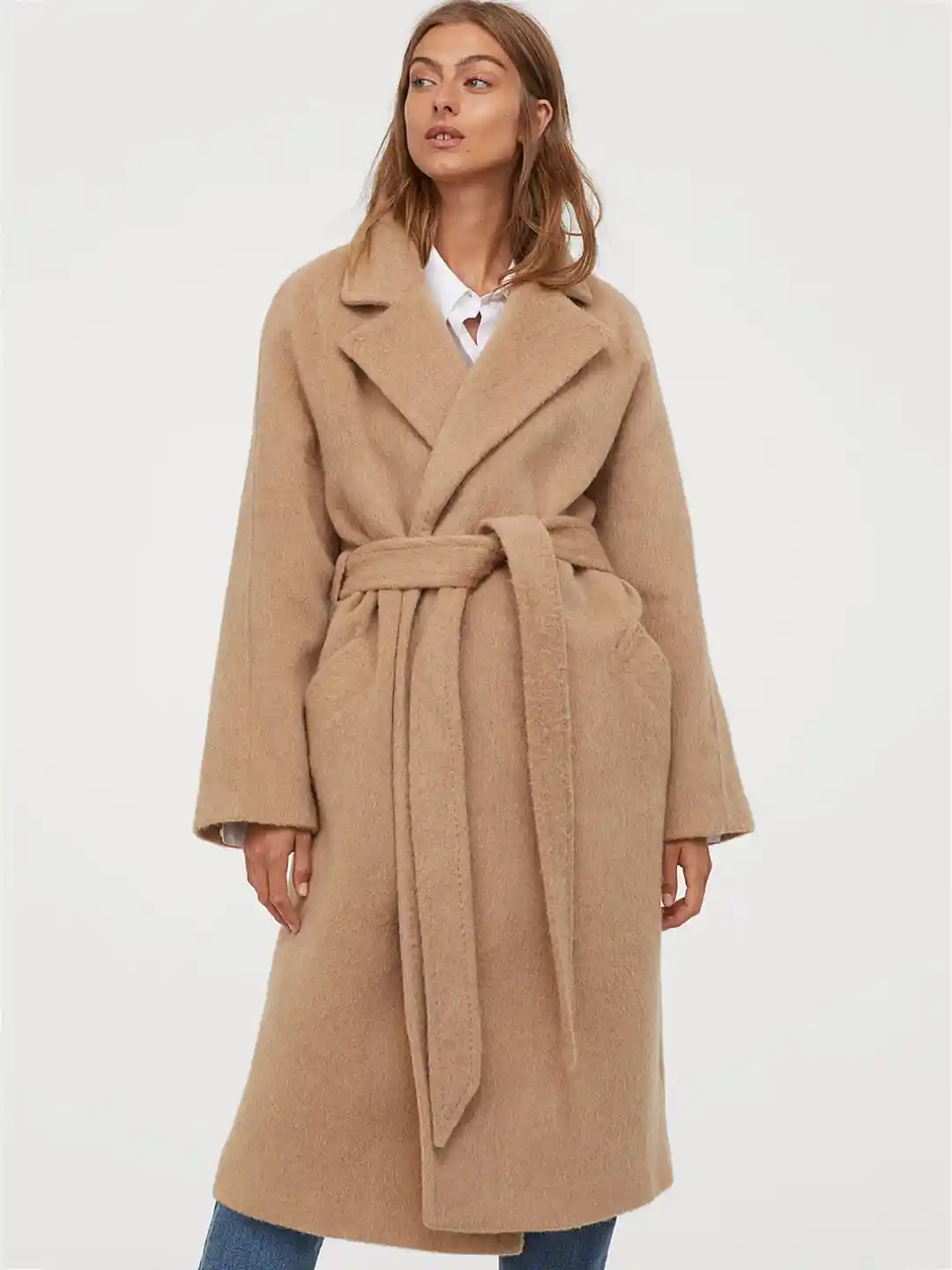 Buy H&M Women Beige Solid Wool-Blend Coat Coats for Women