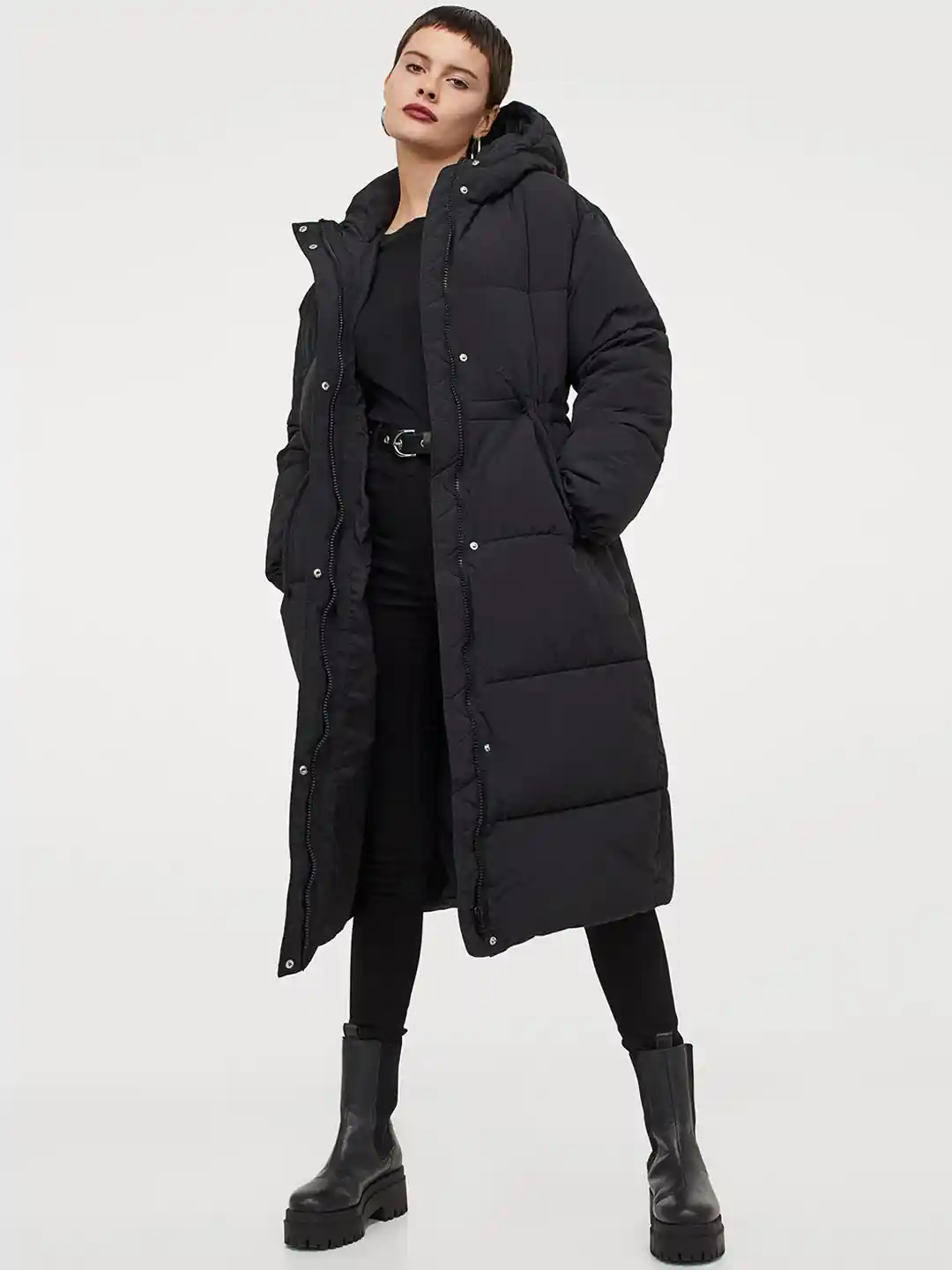 Buy H&M Women Black Solid Long Puffer Jacket Jackets for Women