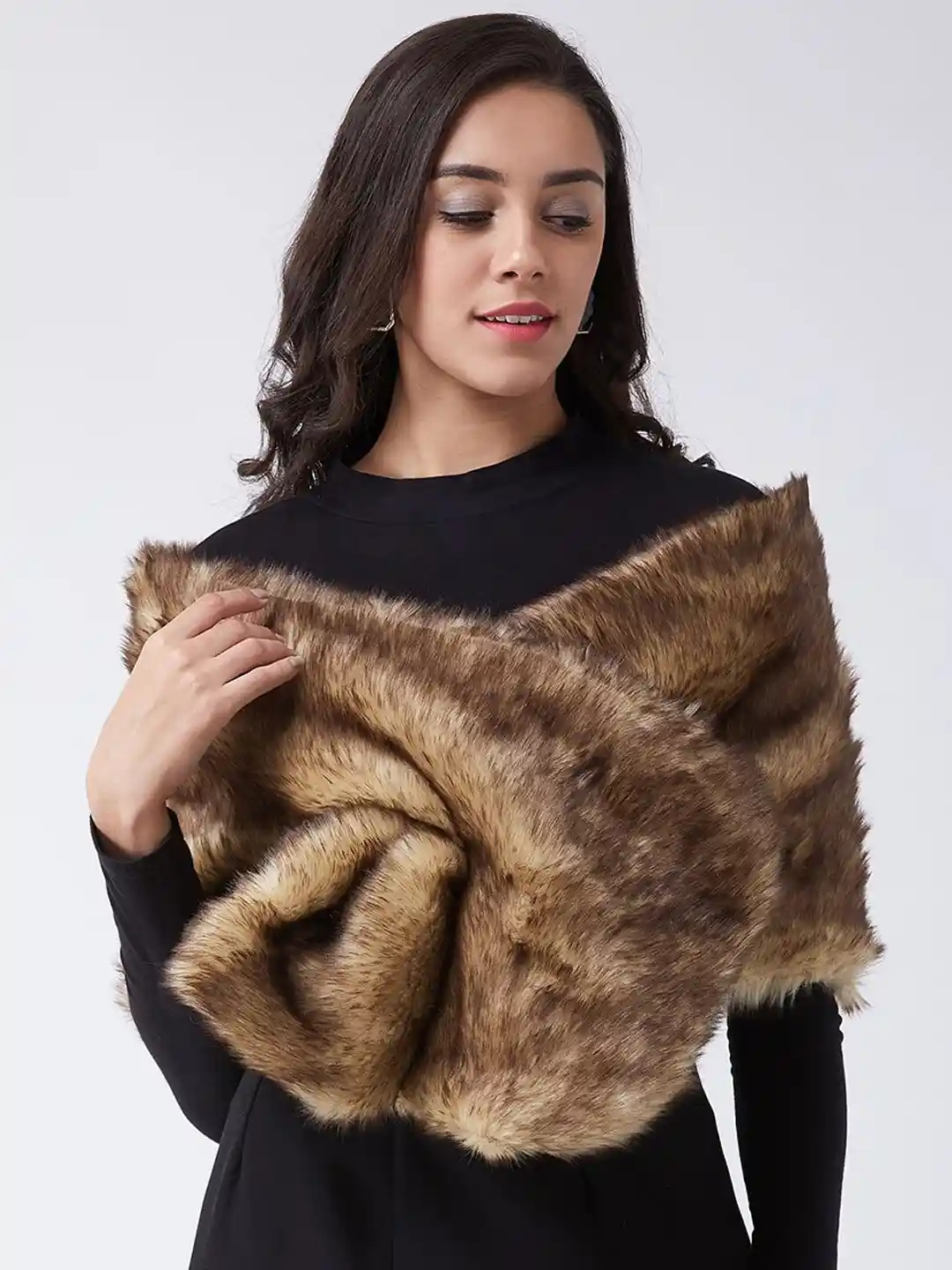 fur ファッション MASU FUR PRINT SILK SCARF BROWN