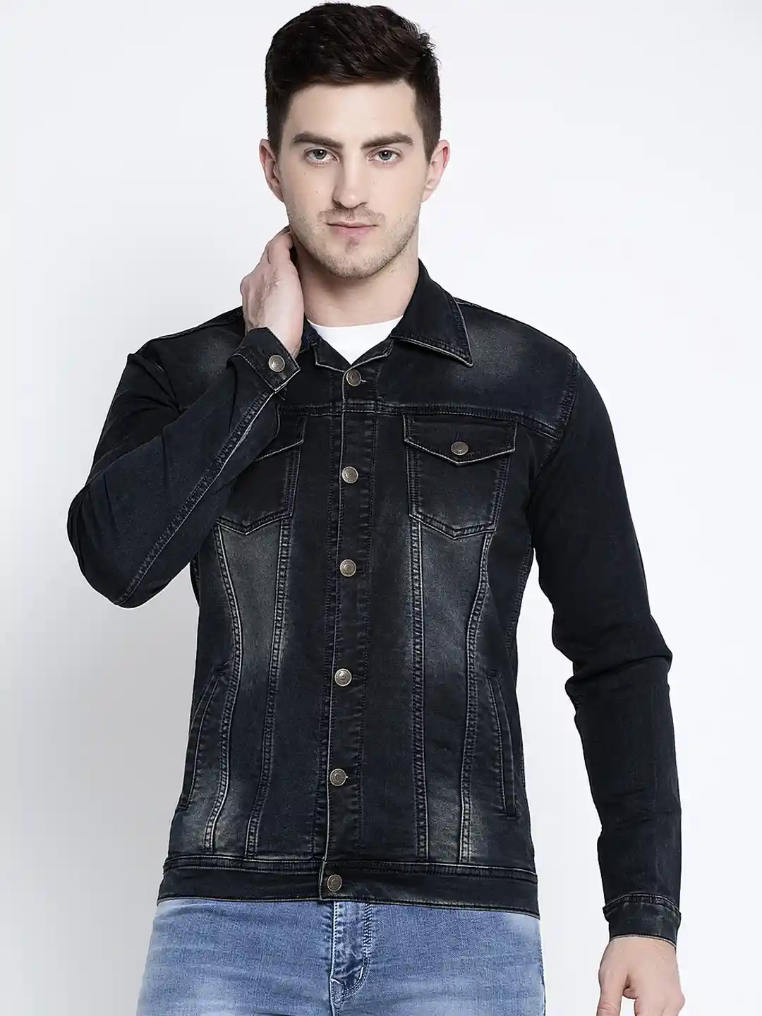 Buy Rodamo Men Charcoal Grey Solid Denim Jacket Jackets for Men
