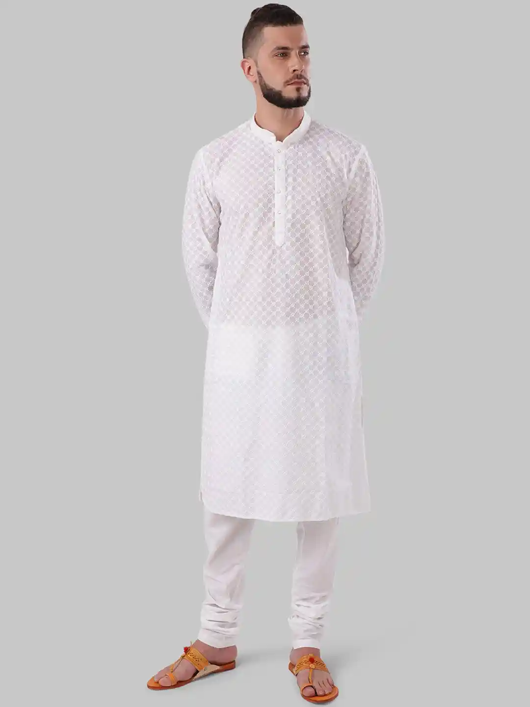 Buy Ethnix by Raymond Men White Chikankari Straight Kurta Kurtas