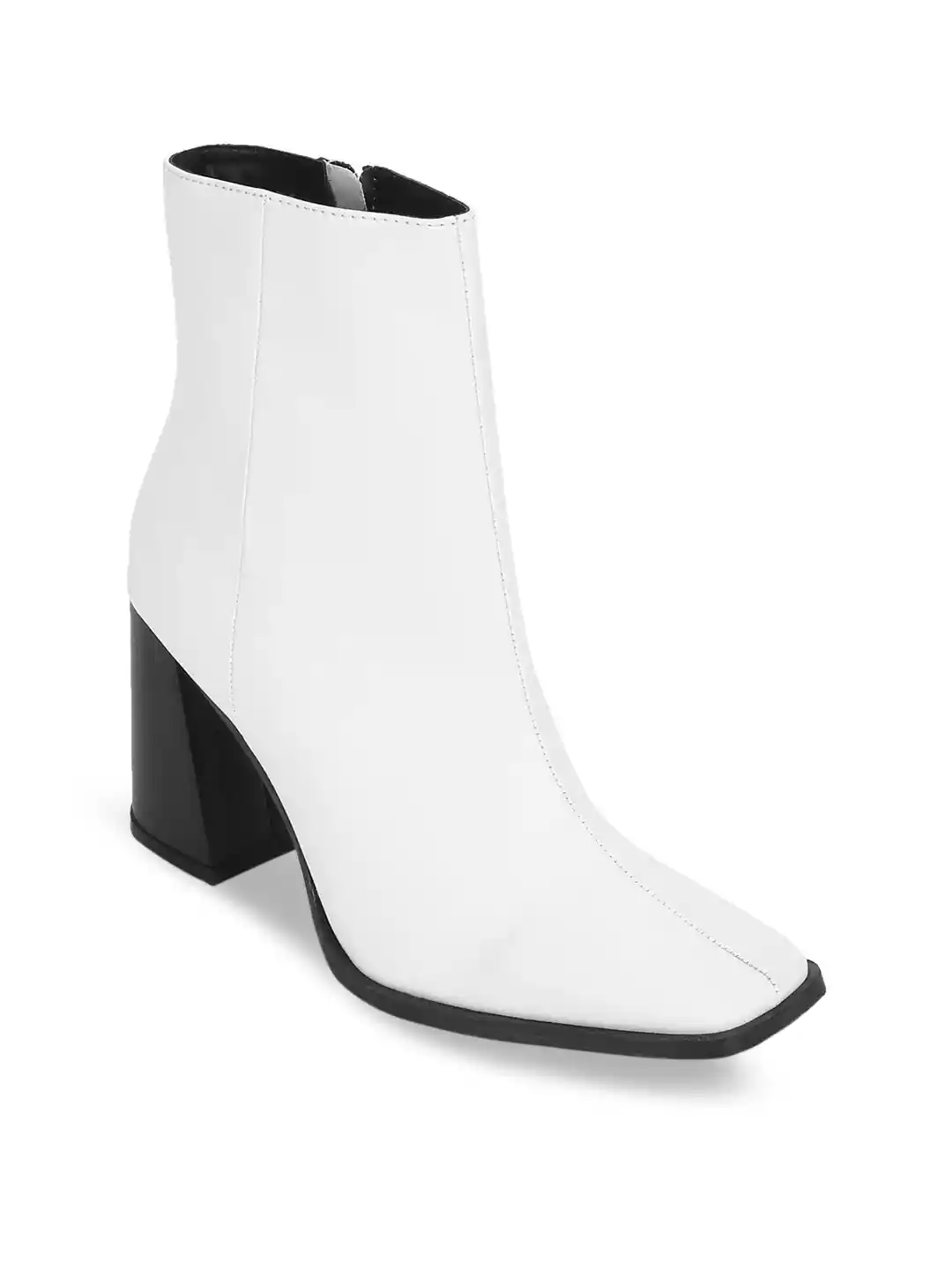Buy Truffle Collection Women White Solid Block Heeled Boots