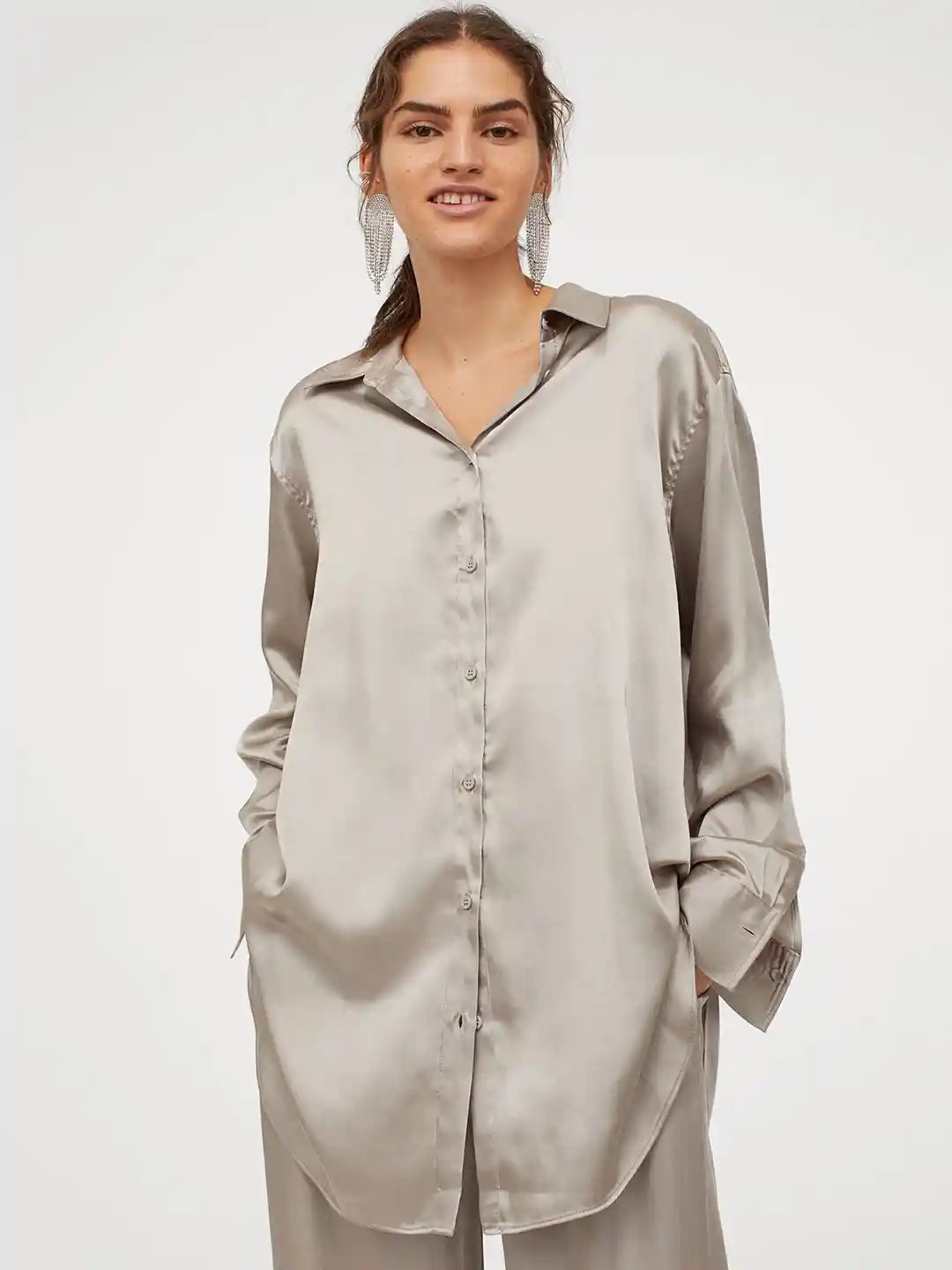 Long Sleeve Satin Shirt H&m Satin Shirt