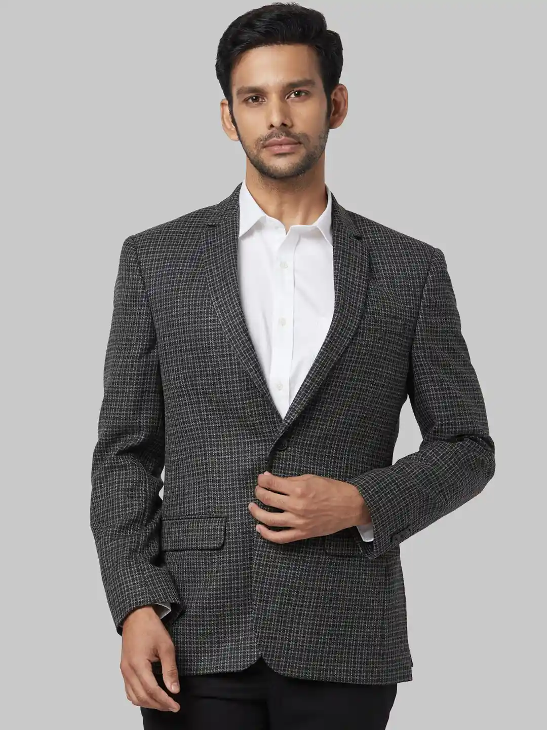 Buy Park Avenue Men Black Checked Single-Breasted Formal Blazer