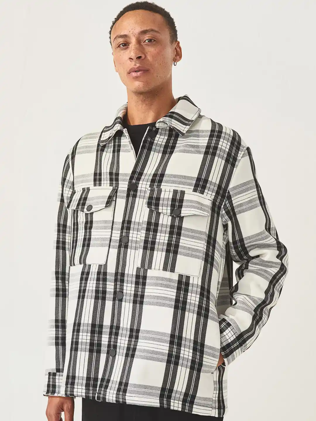 Buy H&M Men Black White Checked Shirt Jacket Jackets for Men