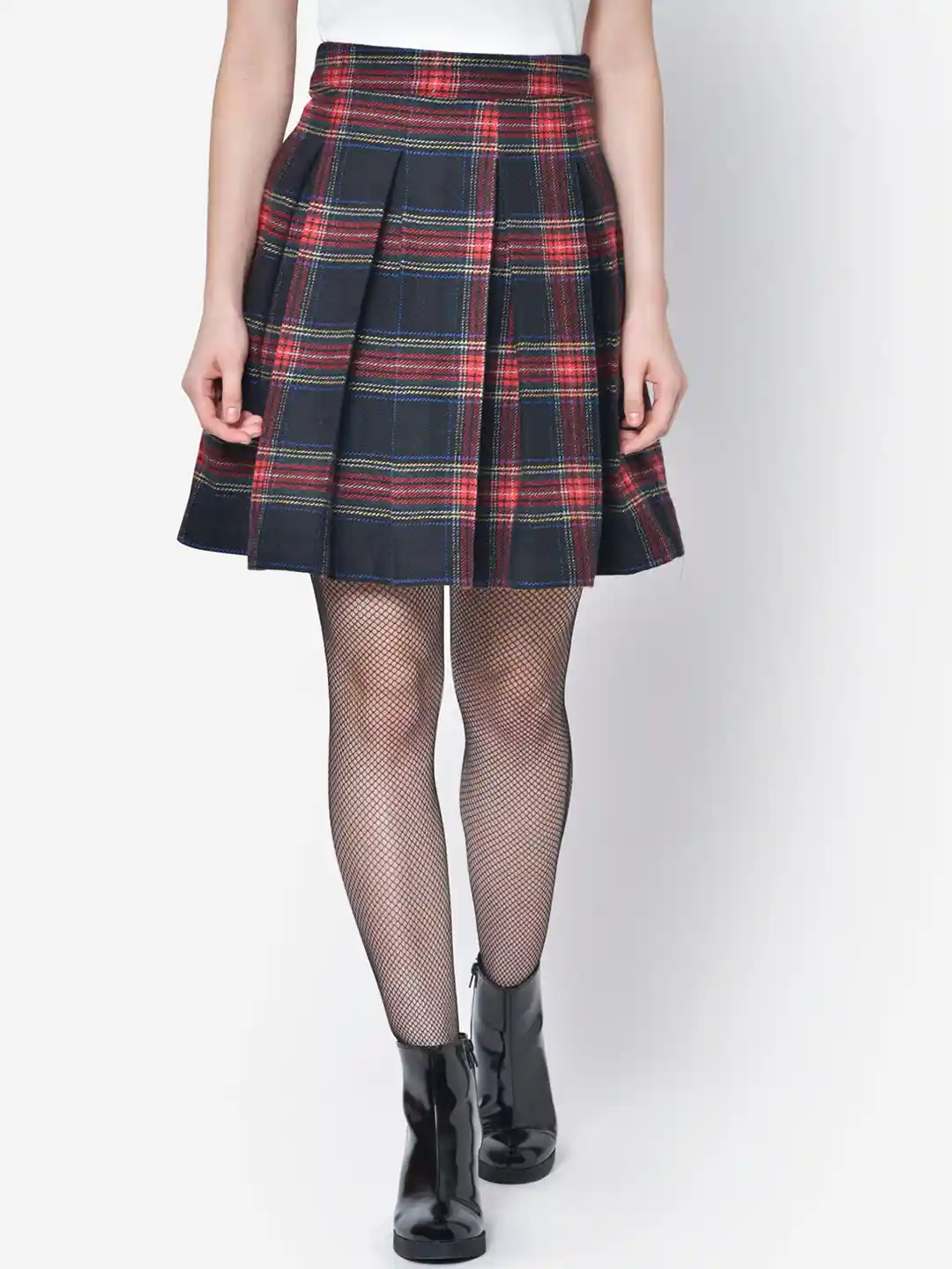 Buy Martini Women Red Black Checked Flared Knee-Length Skirt