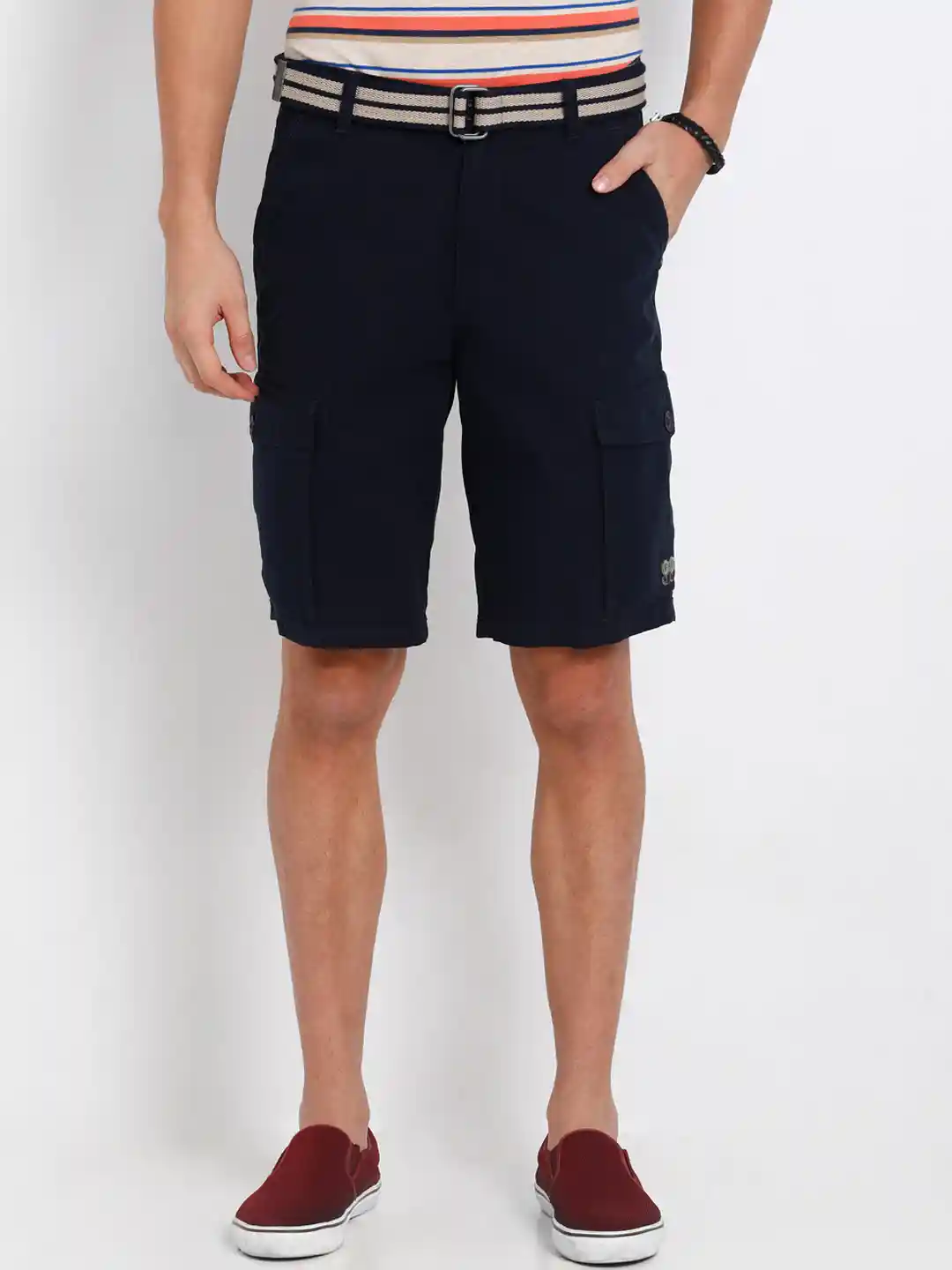 Buy t-base Men Navy Blue Solid Regular Fit Cargo Shorts Shorts