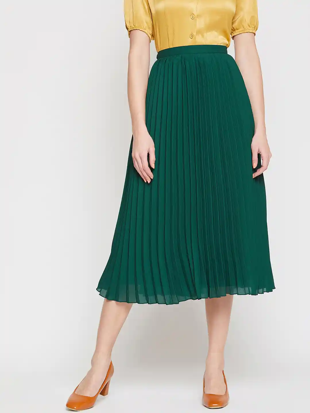 Buy Marie Claire Women Green Solid A-Line Pleated Midi Skirt Buy Marie Claire Women Green Solid A-Line Pleated Midi Skirt