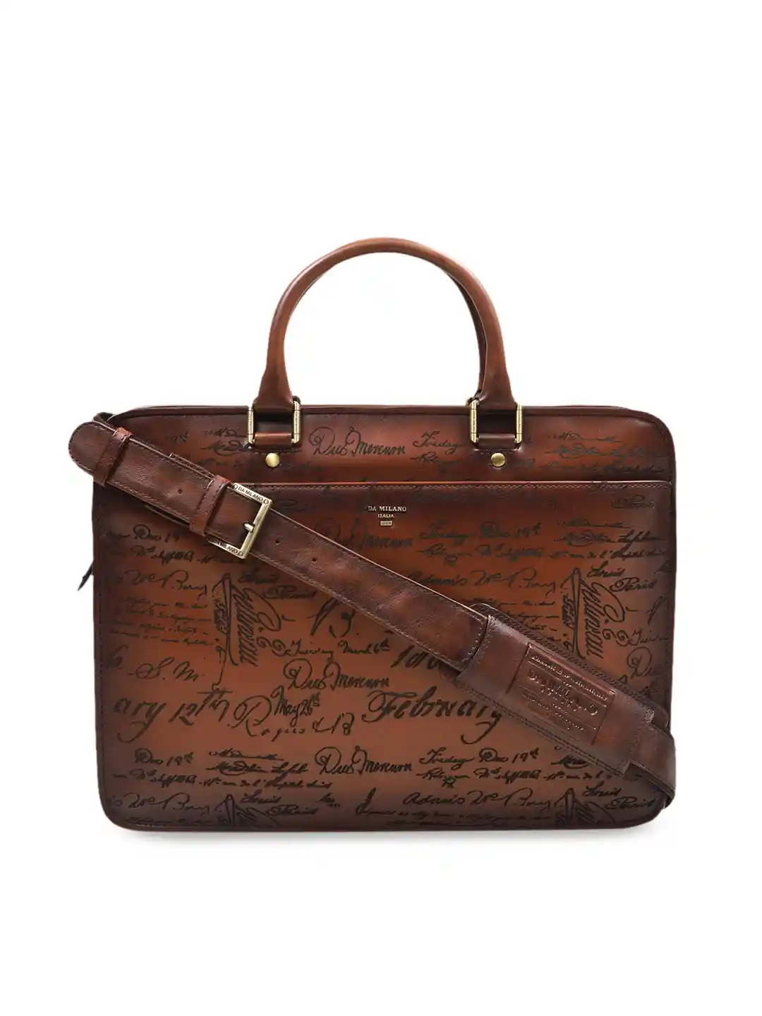 Buy Da Milano Unisex Brown Embossed Leather Laptop Bag Laptop