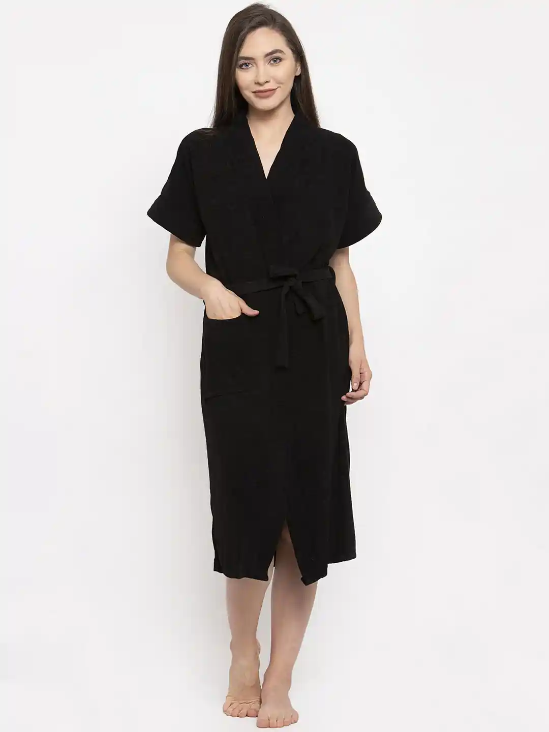 Buy ELEVANTO Women Black Solid Bathmusic Bath Robe Bath Robe and