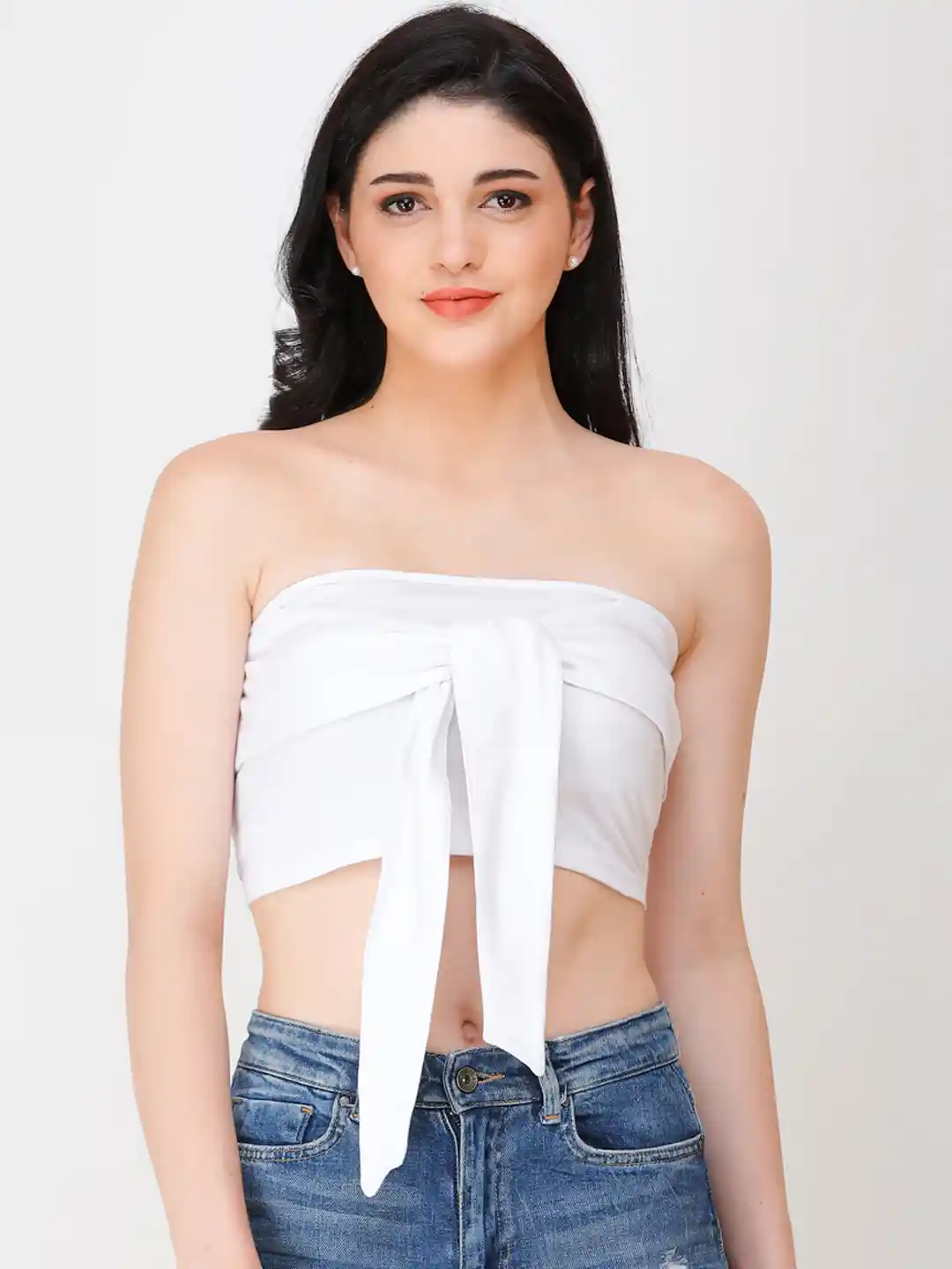 Buy SCORPIUS Women White Solid Tube Top With Tie-Up Detail Tops