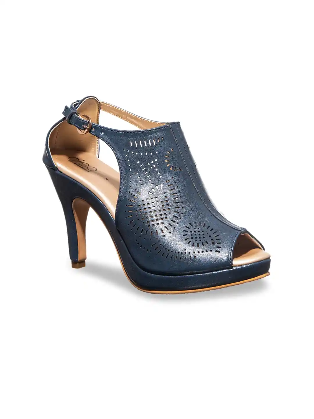 Buy Khadims Women Navy Blue Laser Cut Heeled Mules Heels for