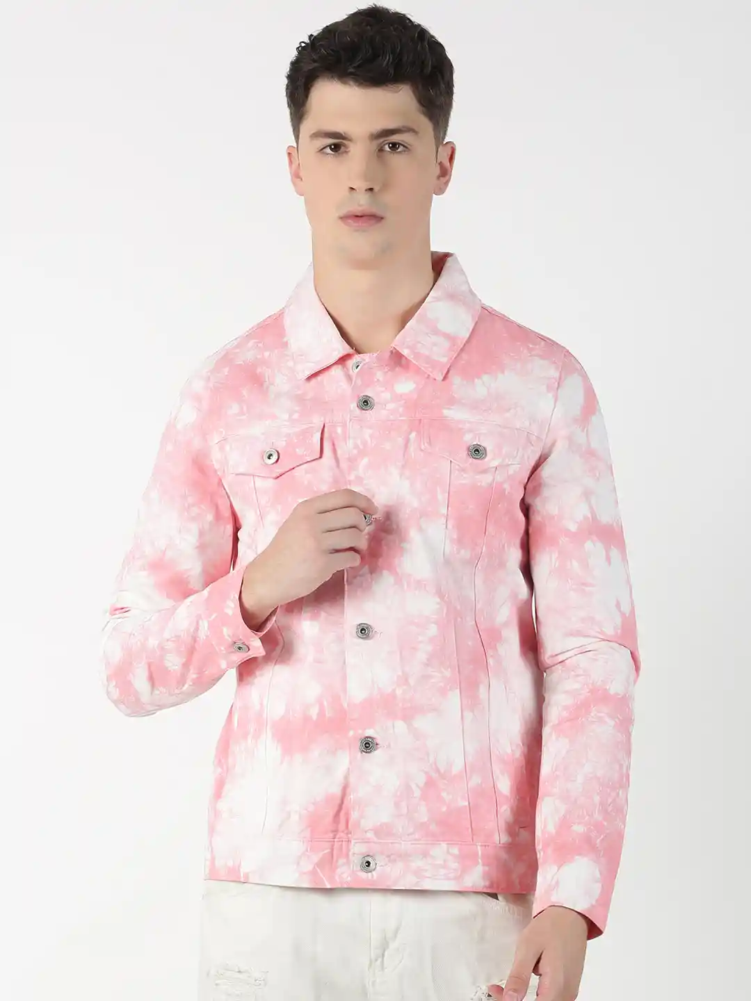 Buy Blue Saint Men Pink White Dyed Lightweight Denim Jacket