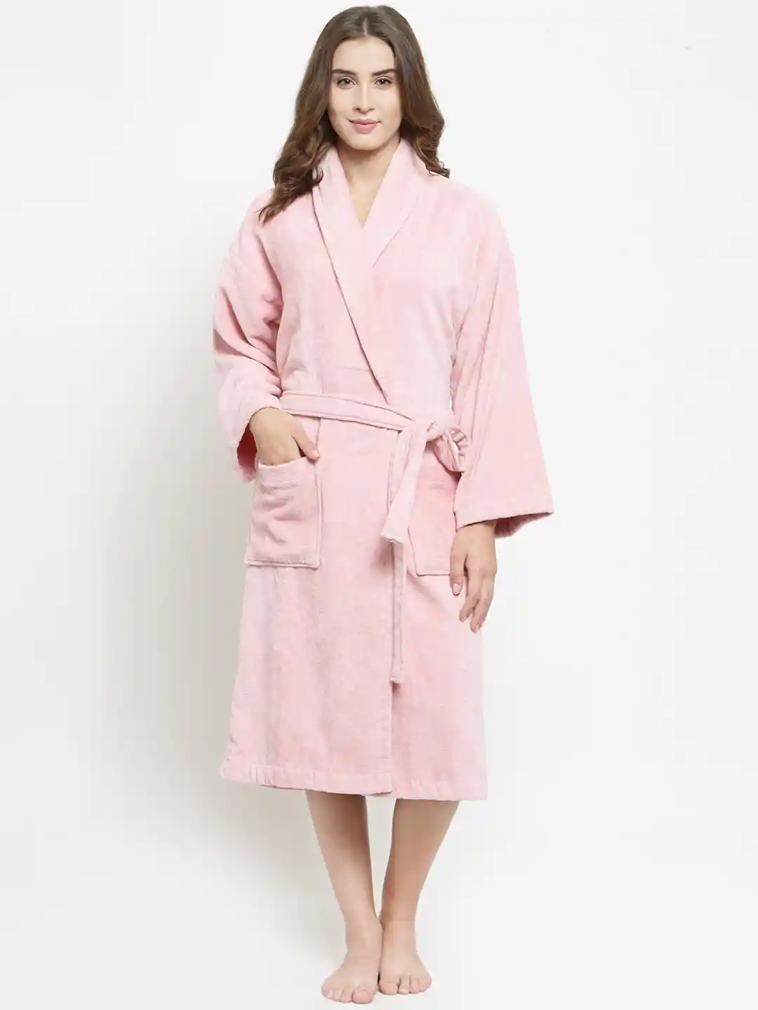 Buy MYTRIDENT Women Pink Solid Bath Robe Bath Robe and Wraps for - Main Image