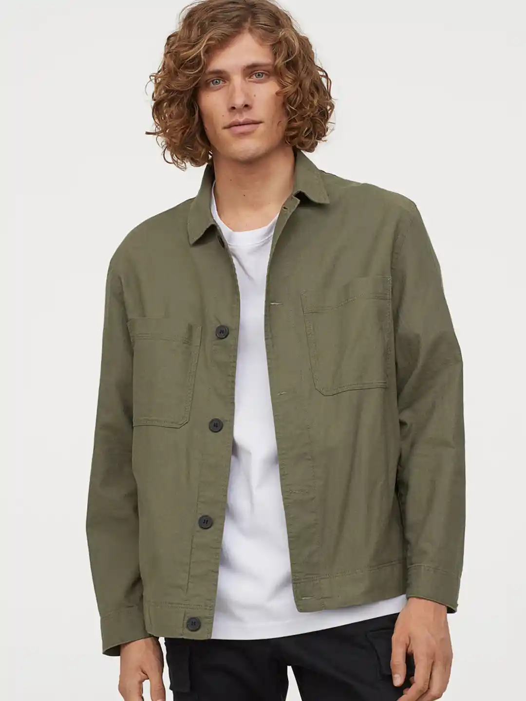Buy H&M Men Olive Green Solid Linen-Blend Shacket Jackets for