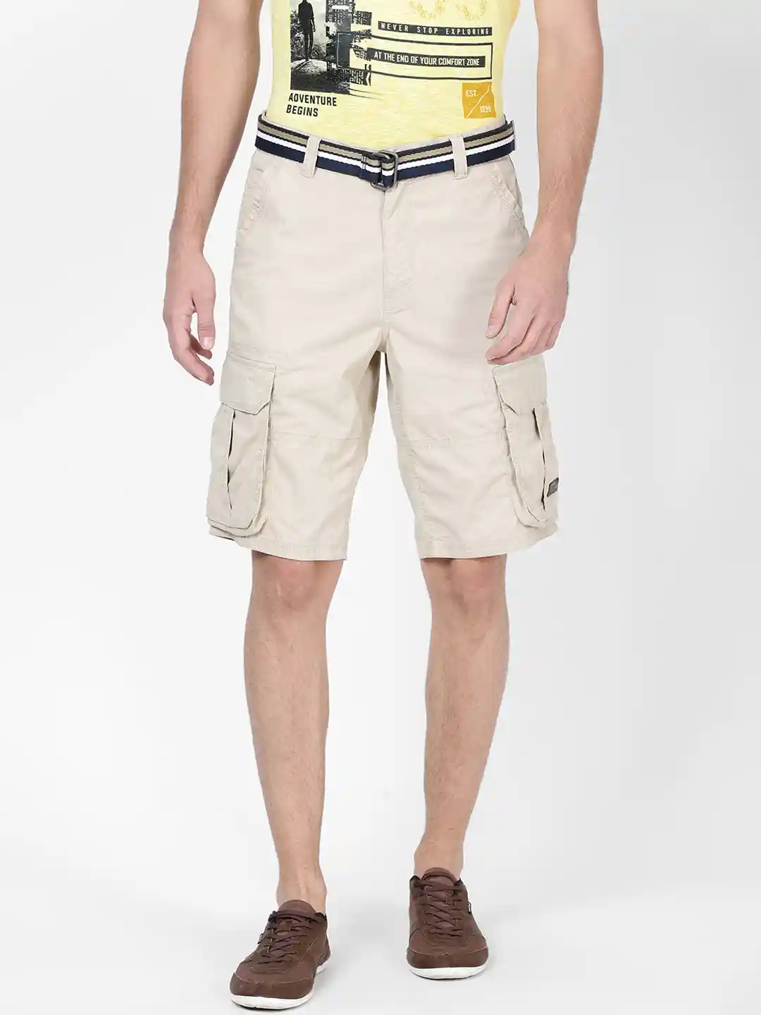 Buy t-base Men Beige Solid Regular Fit Cargo Shorts Shorts for