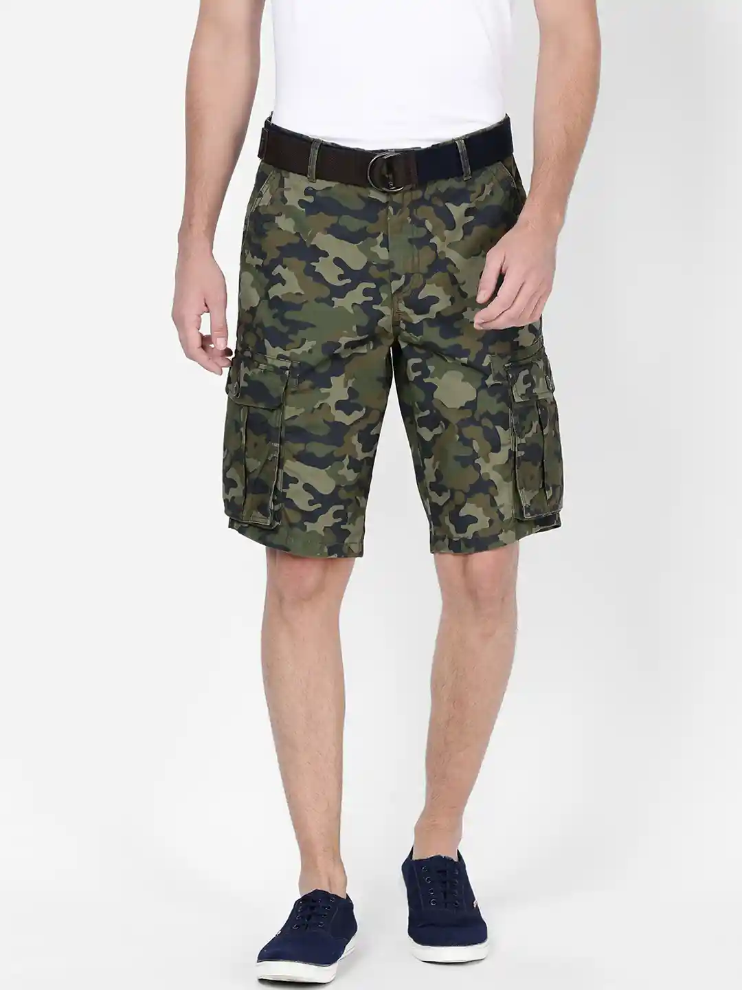 Buy t-base Men Olive Green Camouflage Printed Regular Fit Cargo