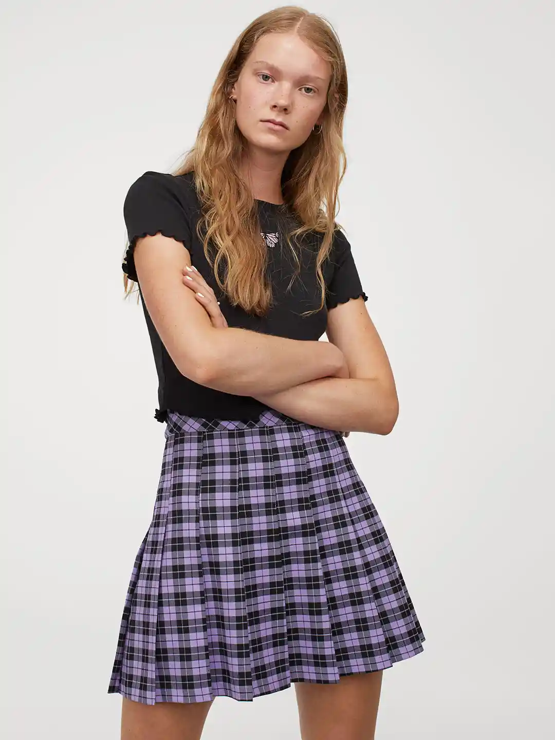 Buy H&M Women Purple Checked Pleated Skirt Skirts for Women