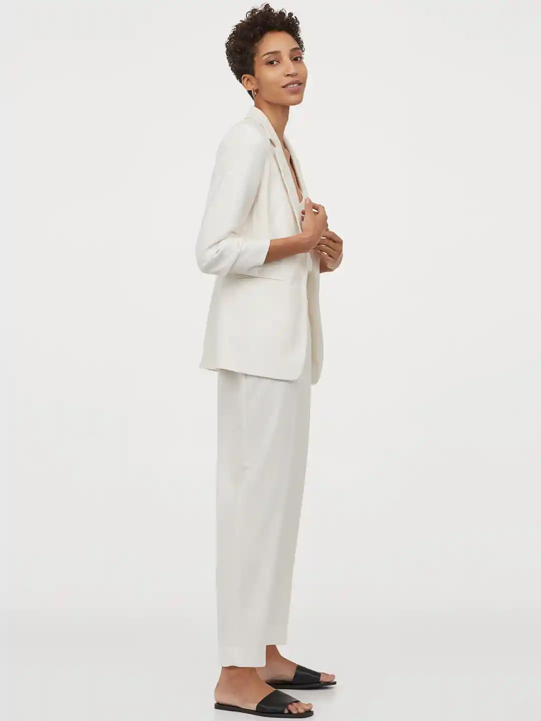 Buy H&M Women White Solid Gathered-Sleeve Blazer Blazers for