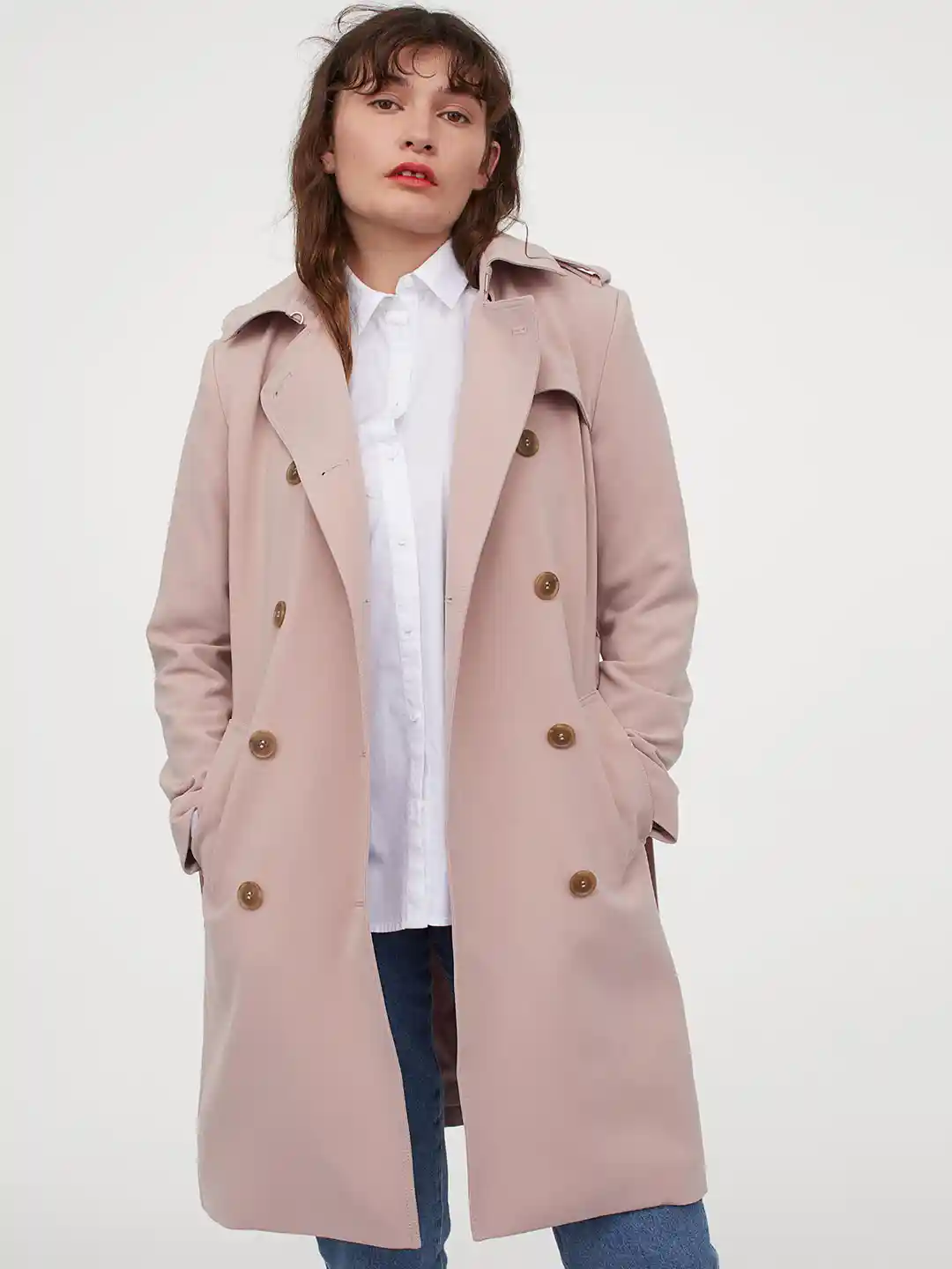 Double Breasted Coat Pink Trench Coat H&m H &M Double Breasted