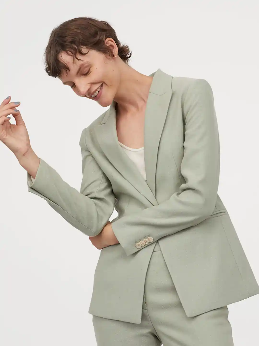 Buy H&M Women Mint Green Solid Single-Breasted Blazer Blazers