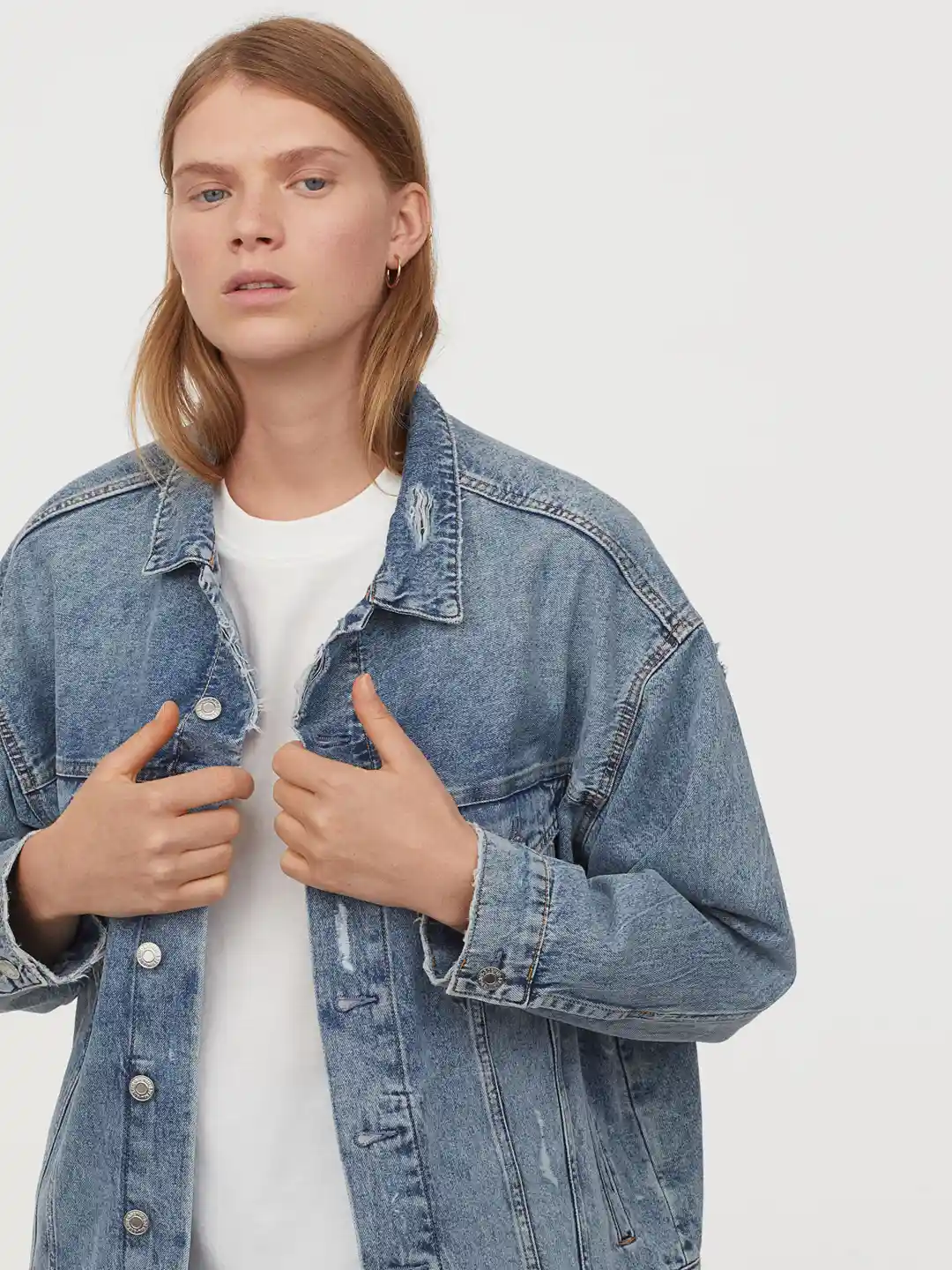 Buy H&M Women Blue Washed Oversized Denim Jacket Jackets for
