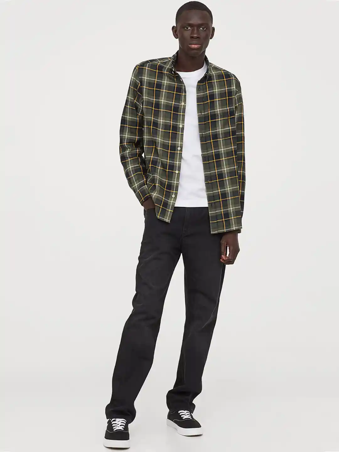 Buy H&M Men Olive Green Checked Flannel Shirt Shirts for Men