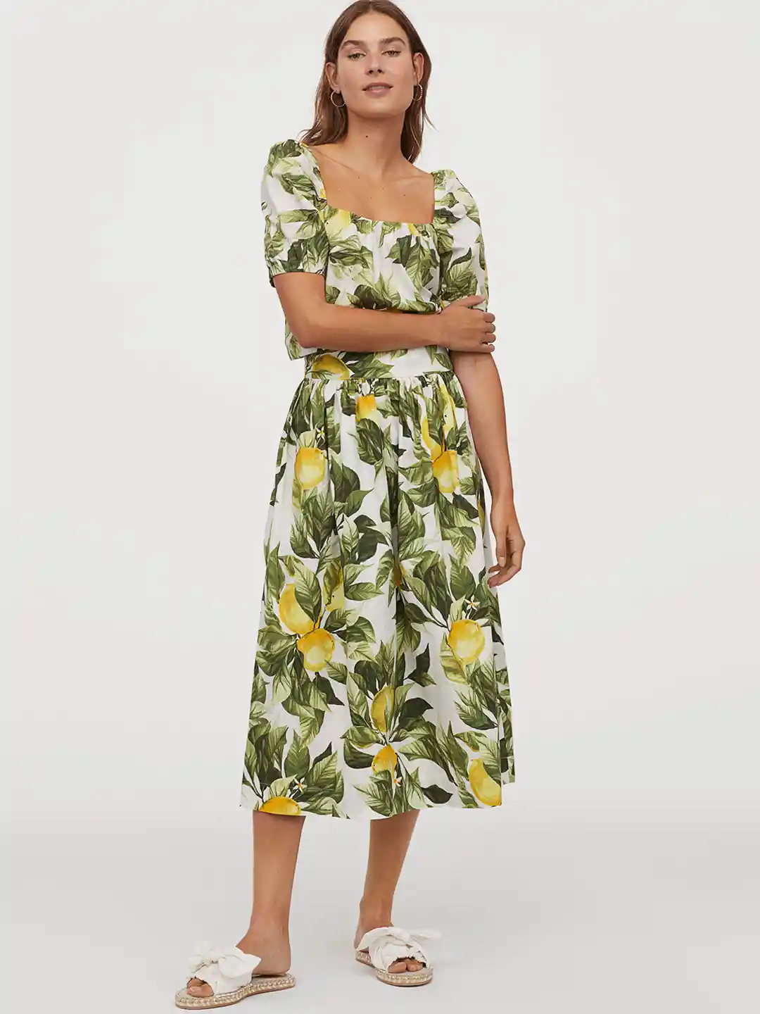 Clothing Plus Size White Skirt H&m H&M Women White Green Lemon