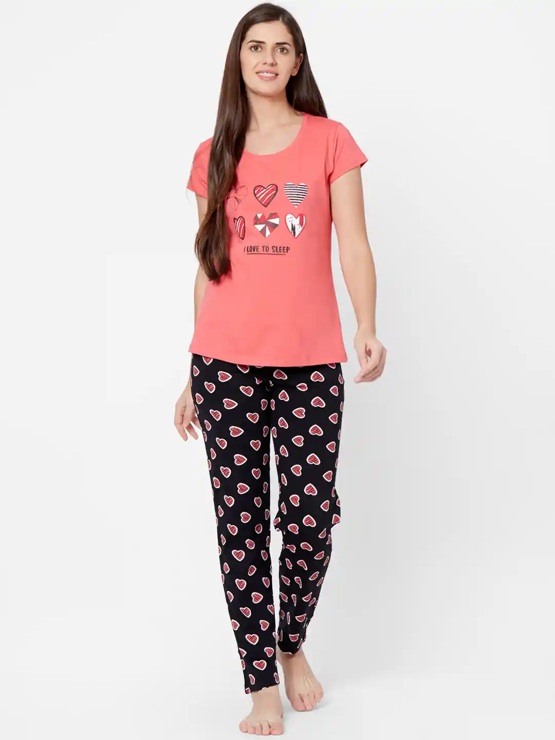 Buy Juliet Women Peach Black Printed Night suit Night suits