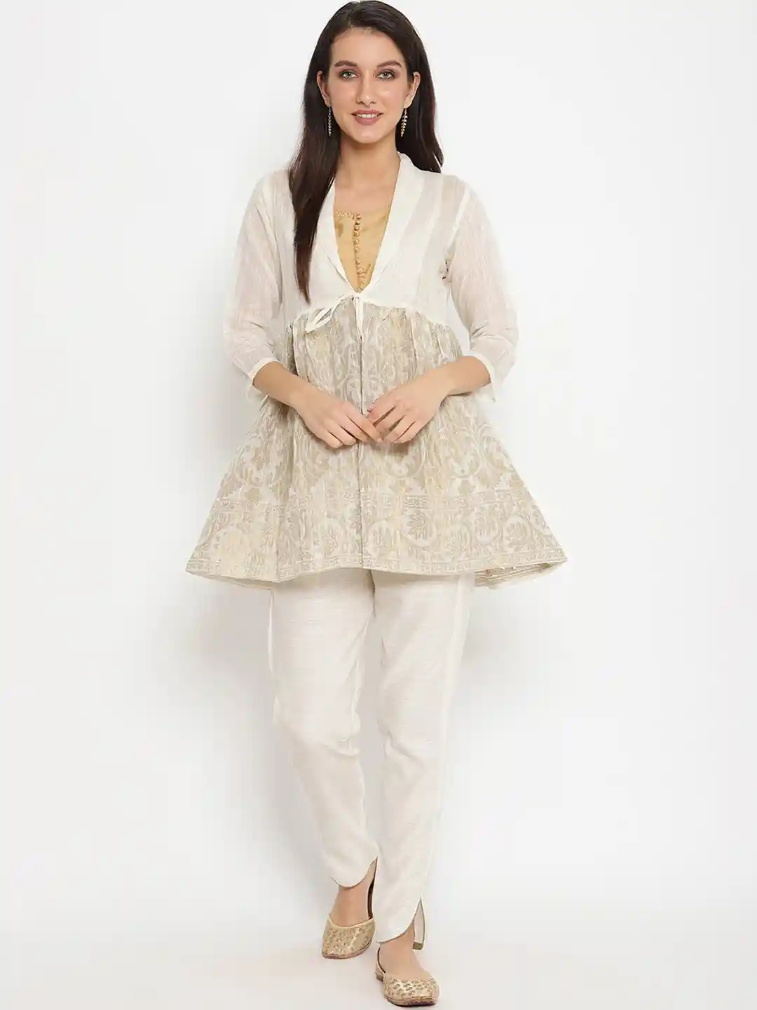 Buy Abhishti Cotton V-Neck Kurti with Trousers and Peplum Jacket