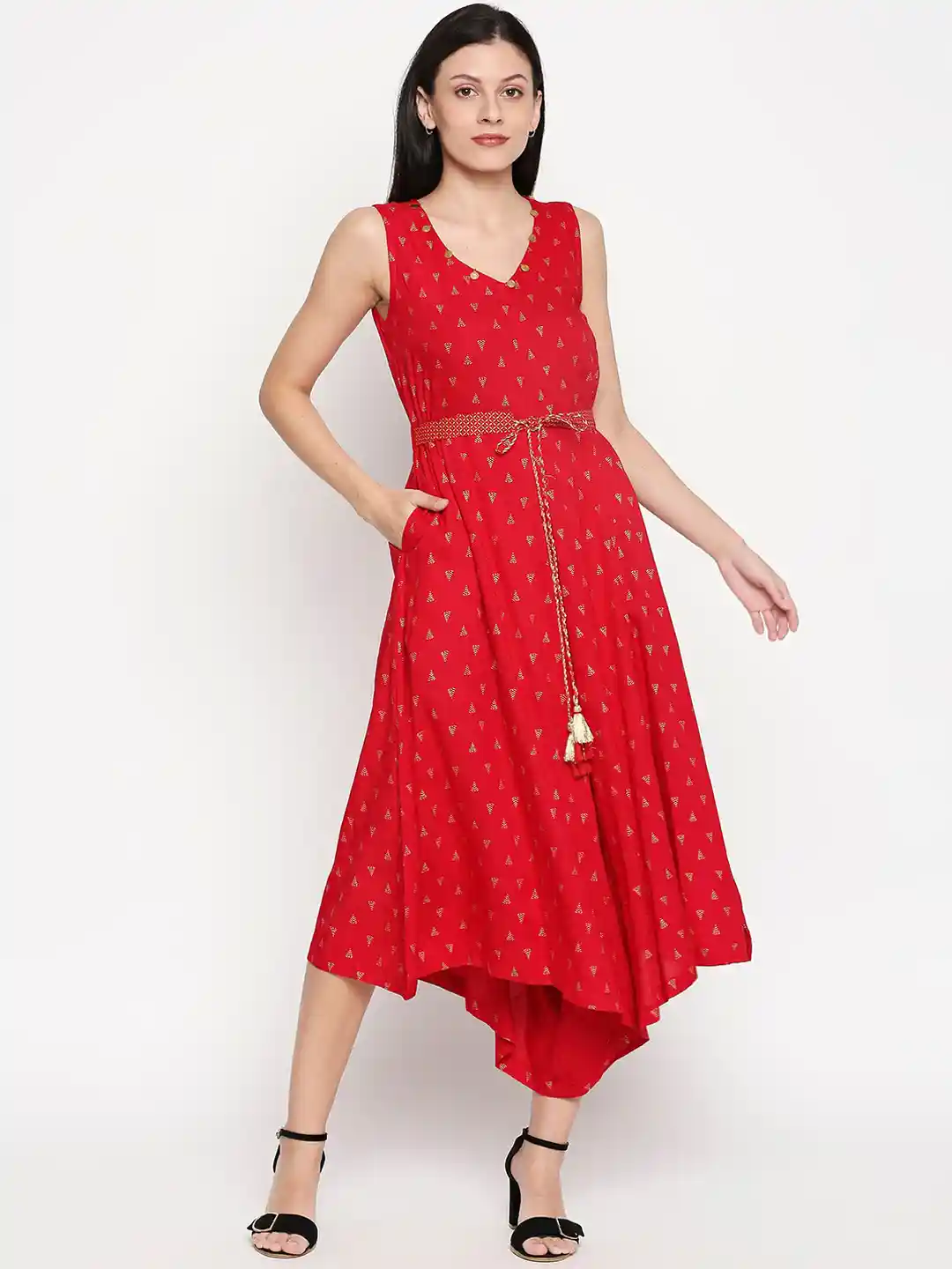 Buy AKKRITI BY PANTALOONS Women Red Printed Fit and Flare Dress