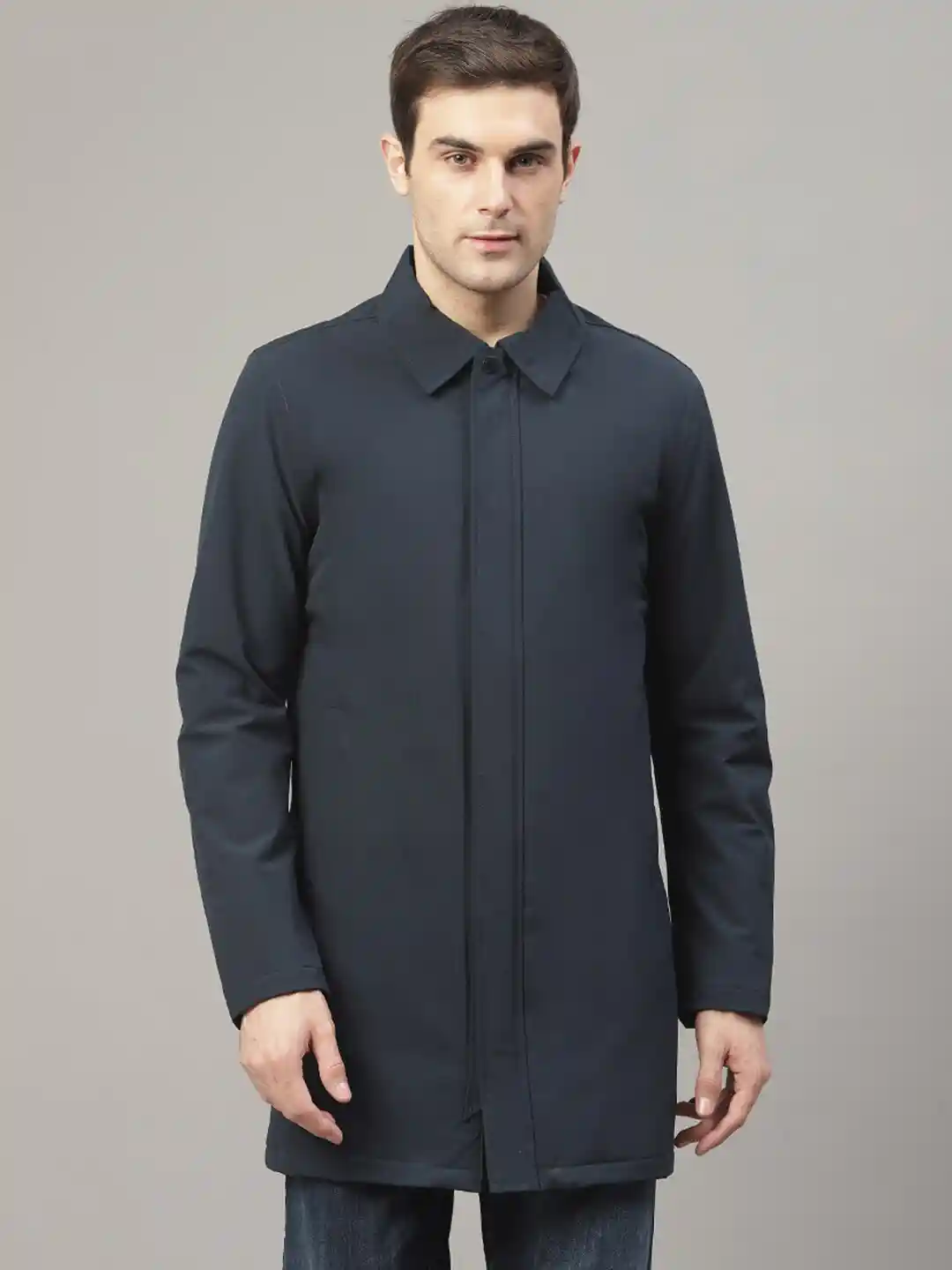 Buy LINDBERGH Men Navy Blue Solid Technical Mac Coat Coats for