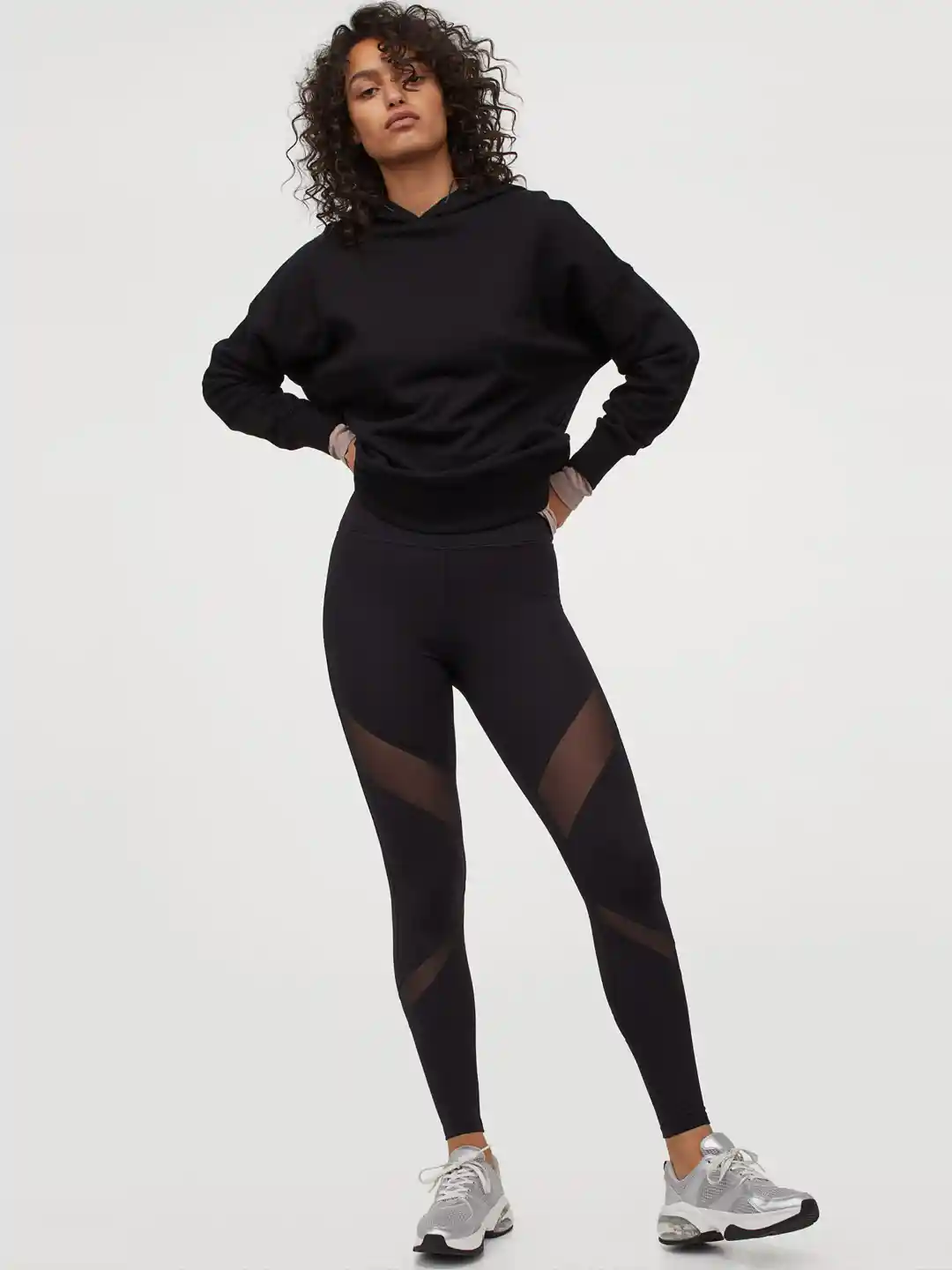 Buy H&M Women Black Solid Mesh-detail Sports Tights Leggings for