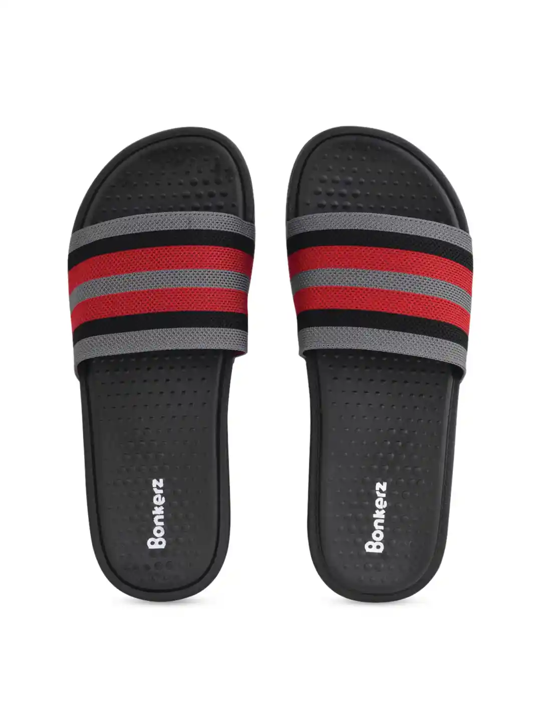 Buy Bonkerz Men Red Grey Striped Sliders Flip Flops for Men