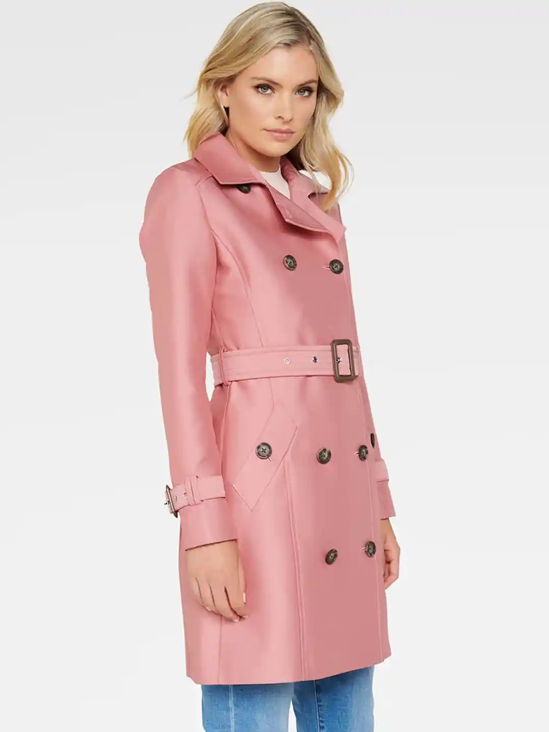 Buy Forever New Women Pink Solid Structured Trench Coat Coats