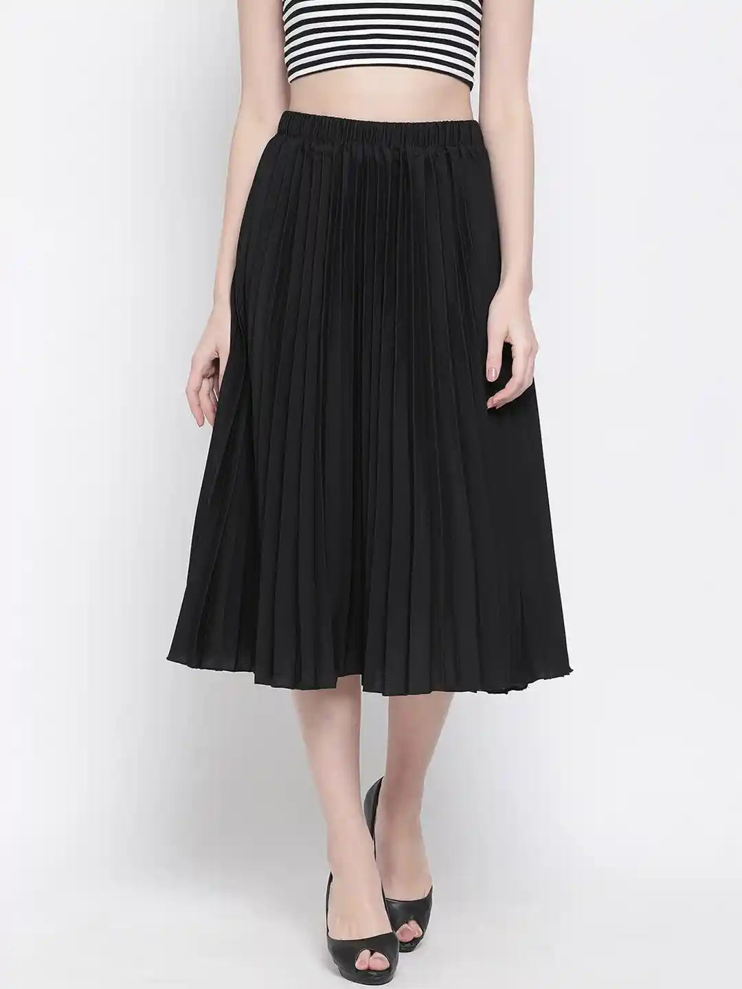 Buy Oxolloxo Black Accordion Pleated A-Line Midi Skirt - Skirts