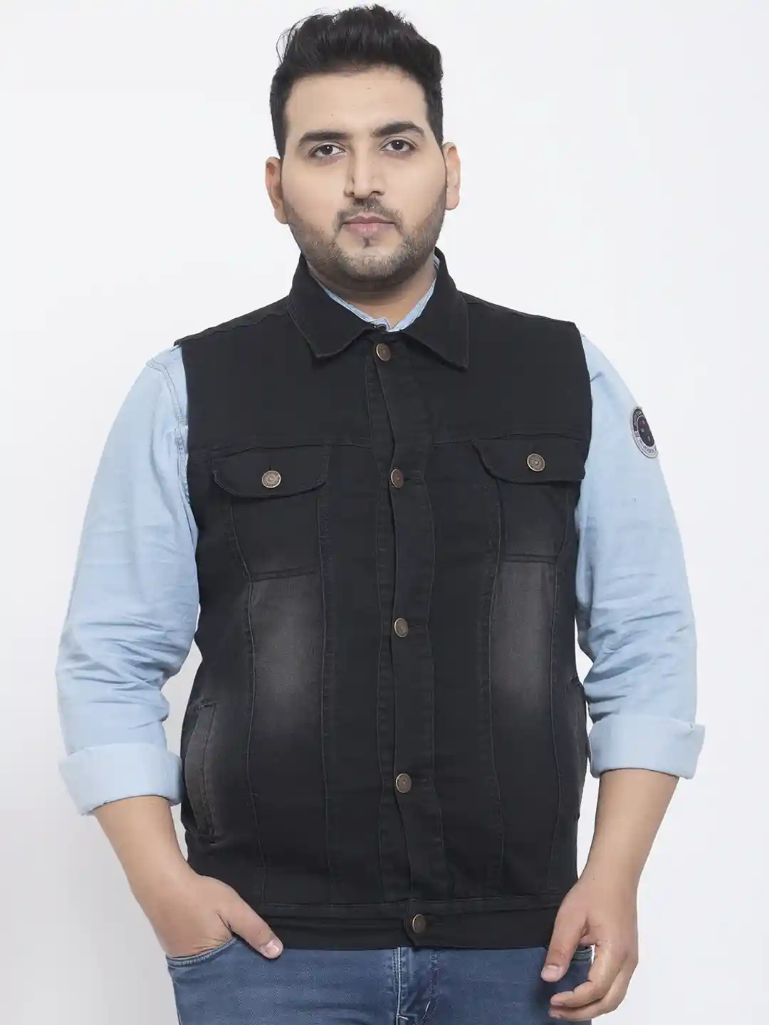 Ubuy Sleeveless Denim Vest Men's PlusS Men Plus Size Black
